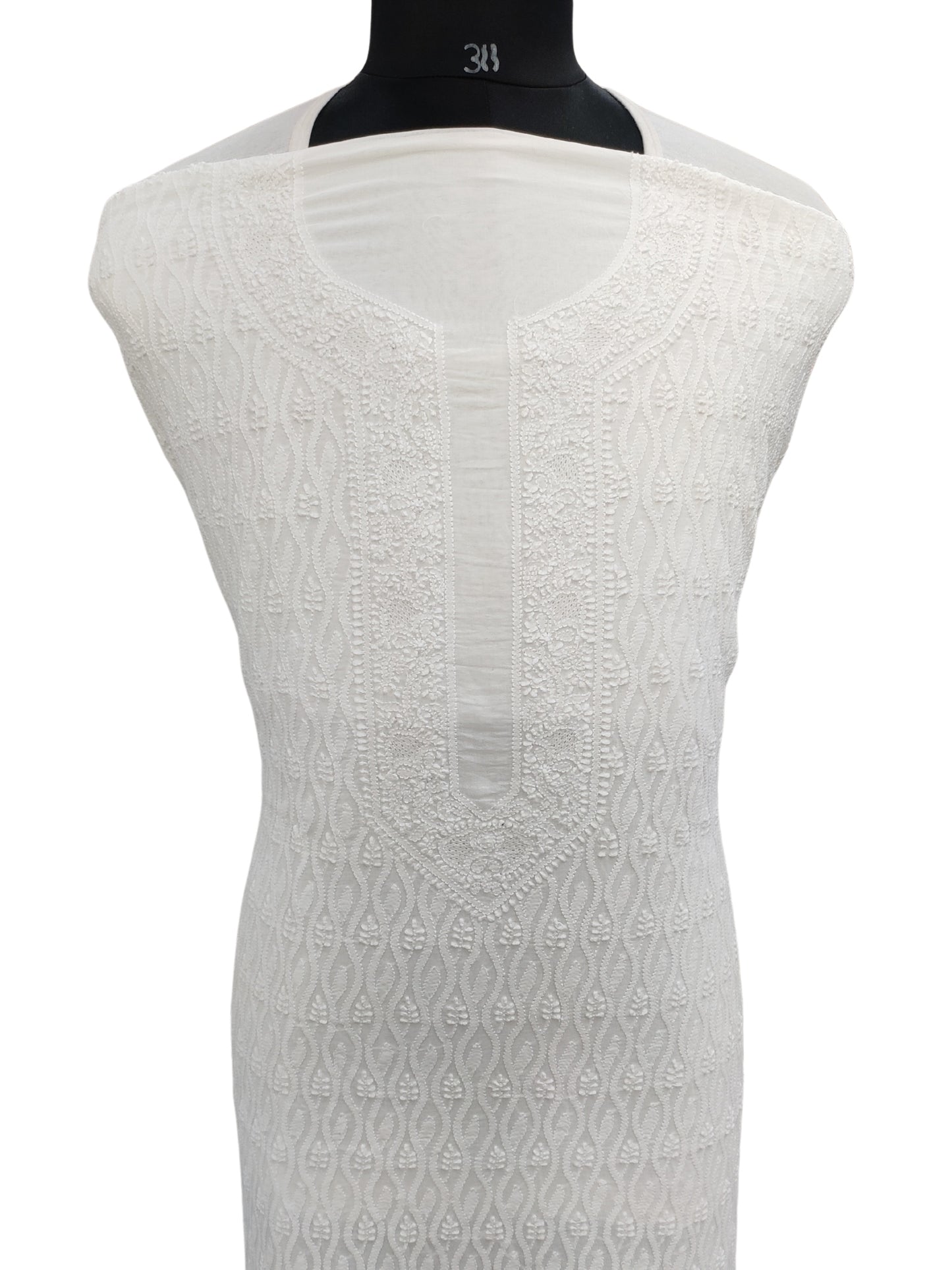 Shyamal Chikan Hand Embroidered White Malmal Cotton Lucknowi Chikankari Unstitched Men's Kurta Piece – S23186