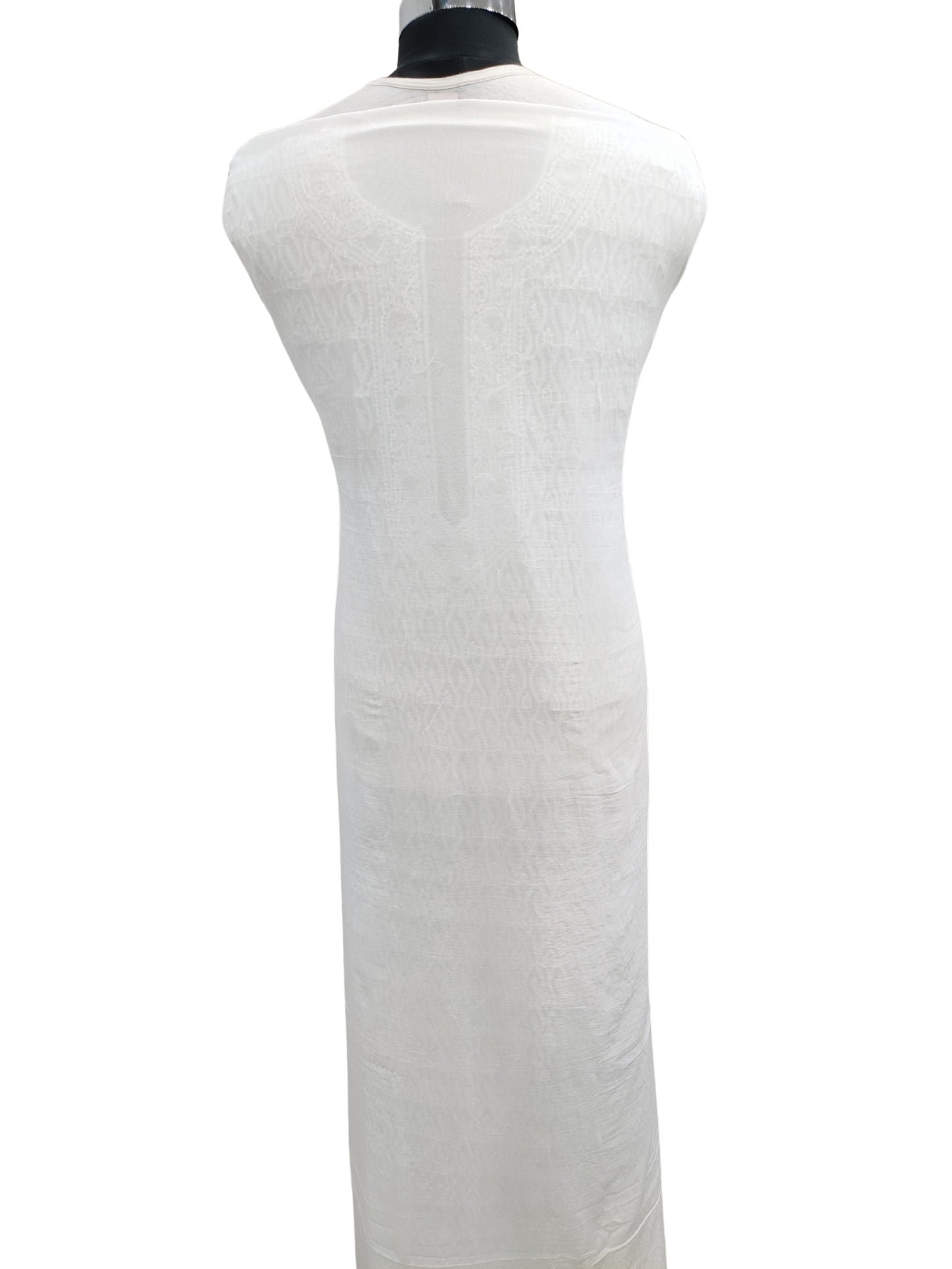 Shyamal Chikan Hand Embroidered White Malmal Cotton Lucknowi Chikankari Unstitched Men's Kurta Piece – S23186