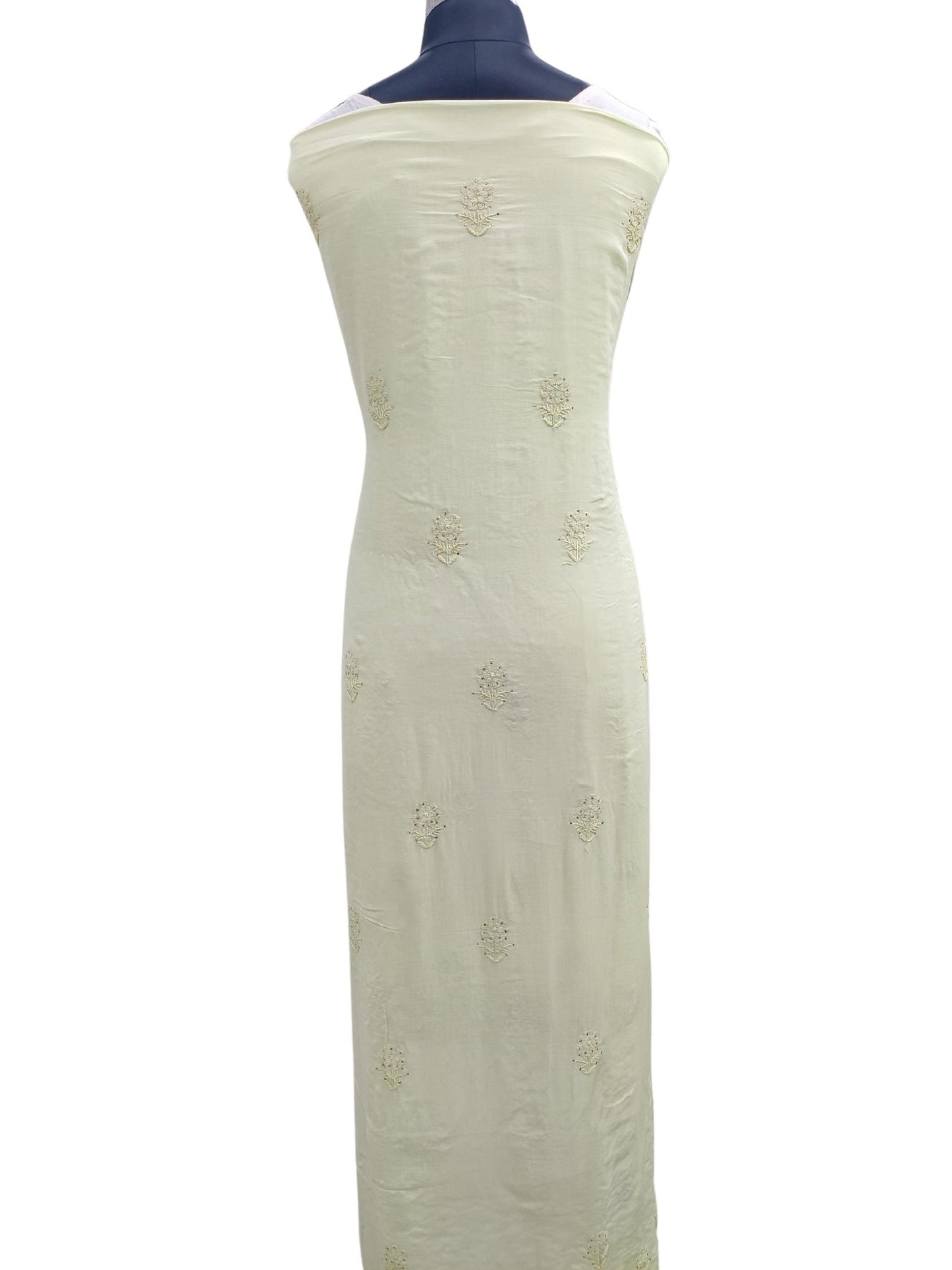 Shyamal Chikan Hand Embroidered Green Modal Lucknowi Chikankari Unstitched Suit Piece With Mukaish Work - S20832