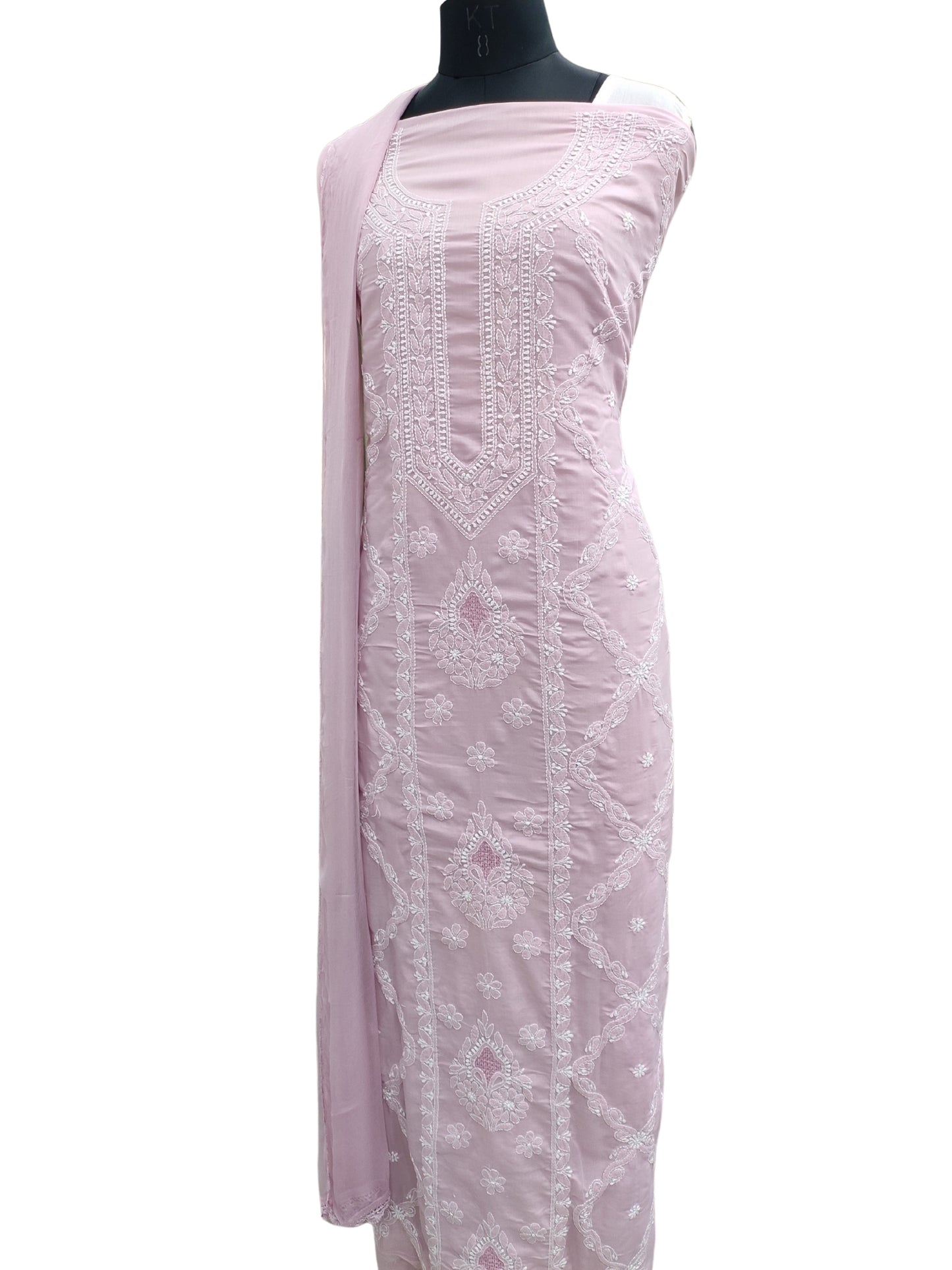 Shyamal Chikan Hand Embroidered Plum Cotton Lucknowi Chikankari Unstitched Suit Piece - S26618