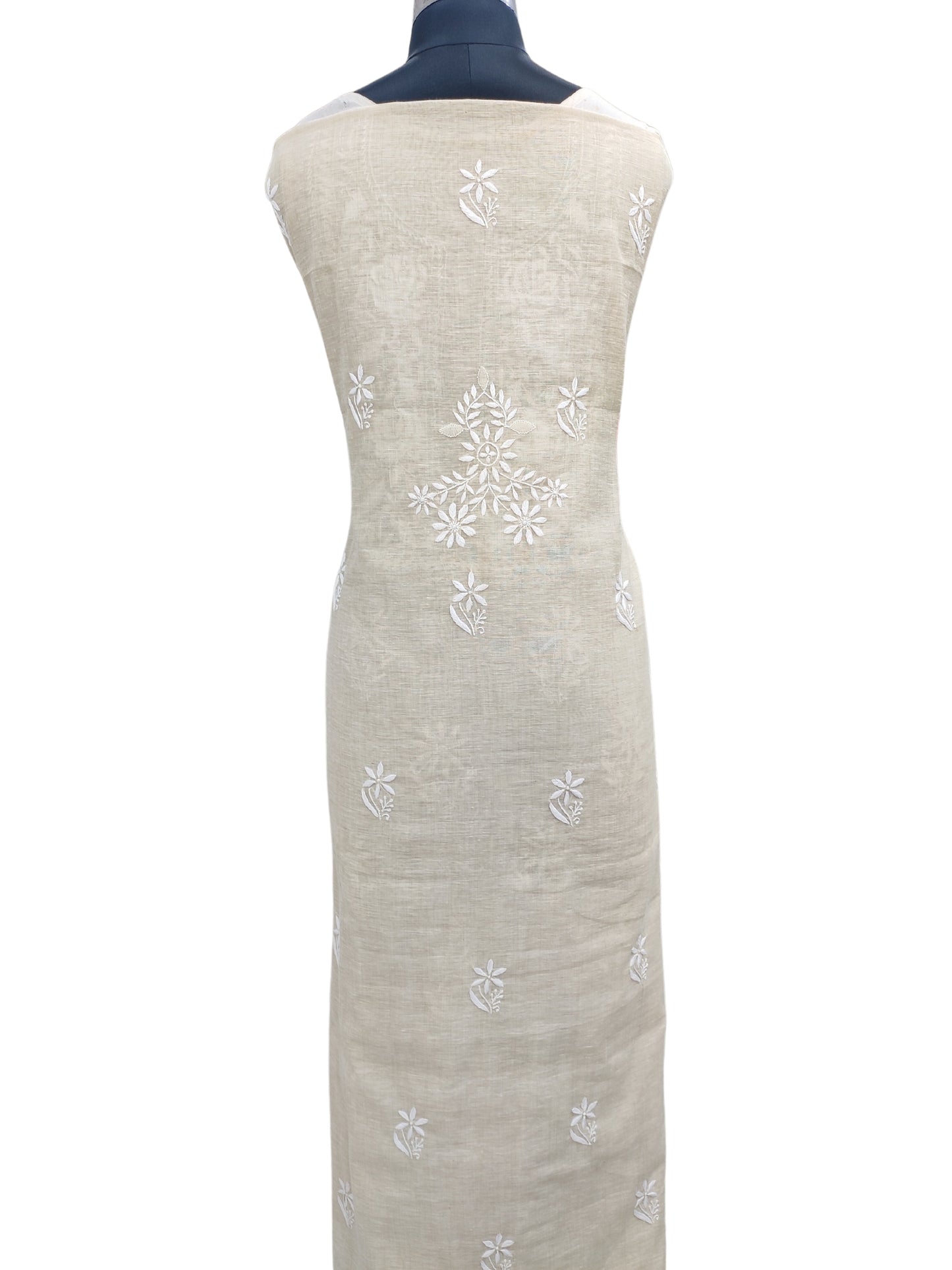 Shyamal Chikan Hand Embroidered Natural Beige Khadi Chanderi Lucknowi Chikankari Unstitched Suit Piece (Kurta Dupatta Set )- S18112