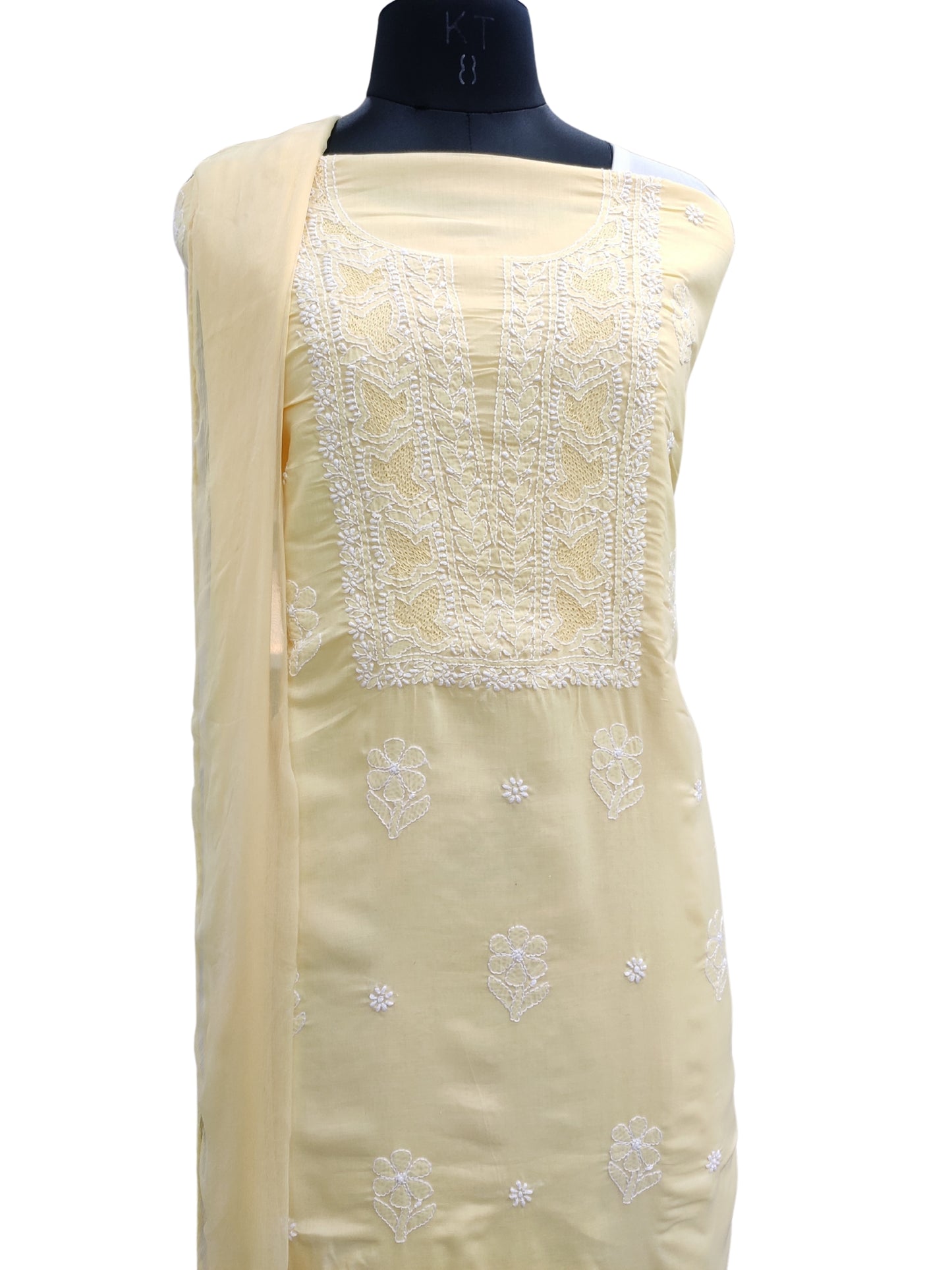 Shyamal Chikan Hand Embroidered Yellow Cotton Lucknowi Chikankari Unstitched Suit Piece - S26698