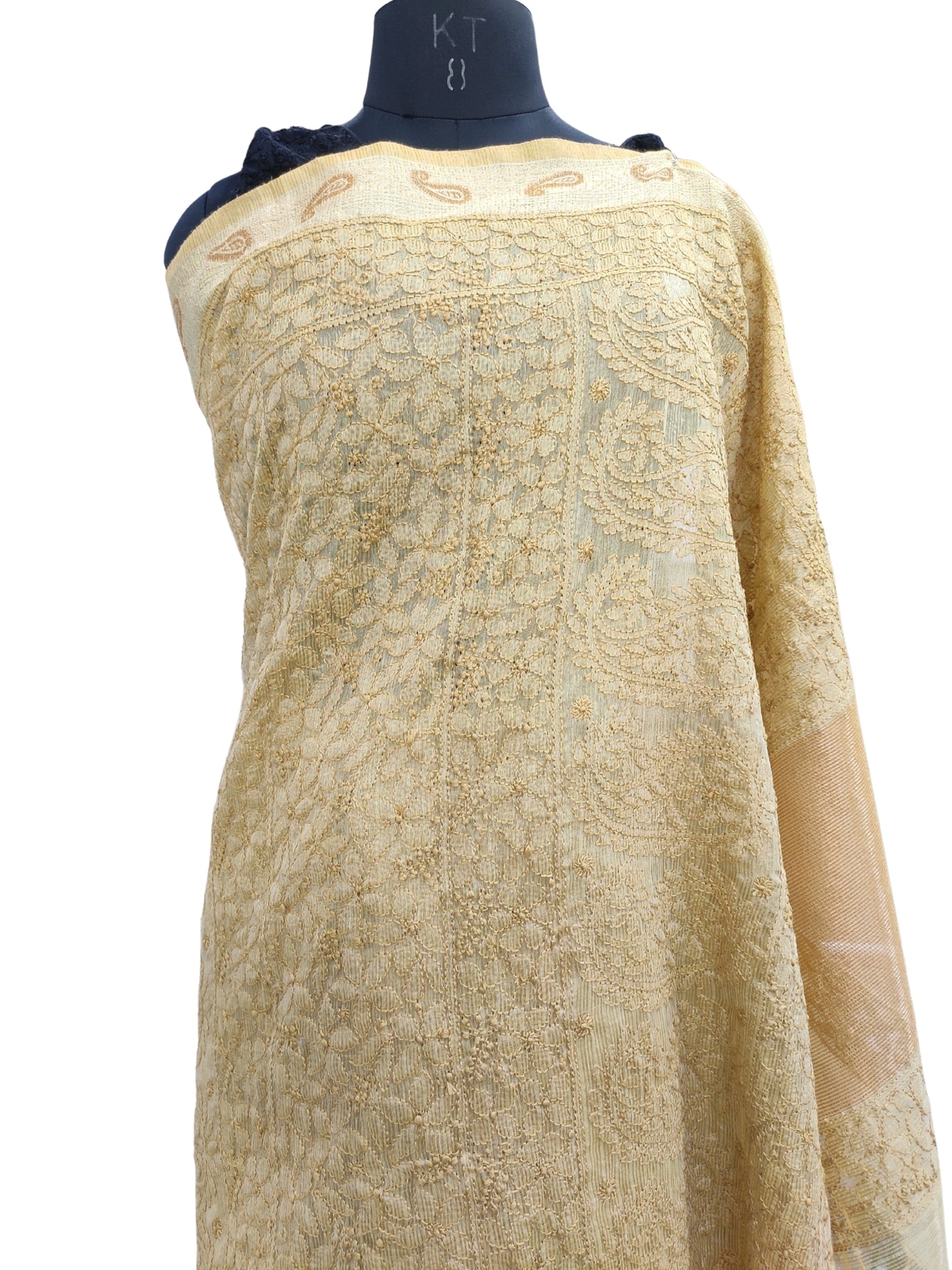 Shyamal Chikan Hand Embroidered Yellow Banarasi Tissue Lucknowi Chikankari Saree With Blouse Piece- S26336