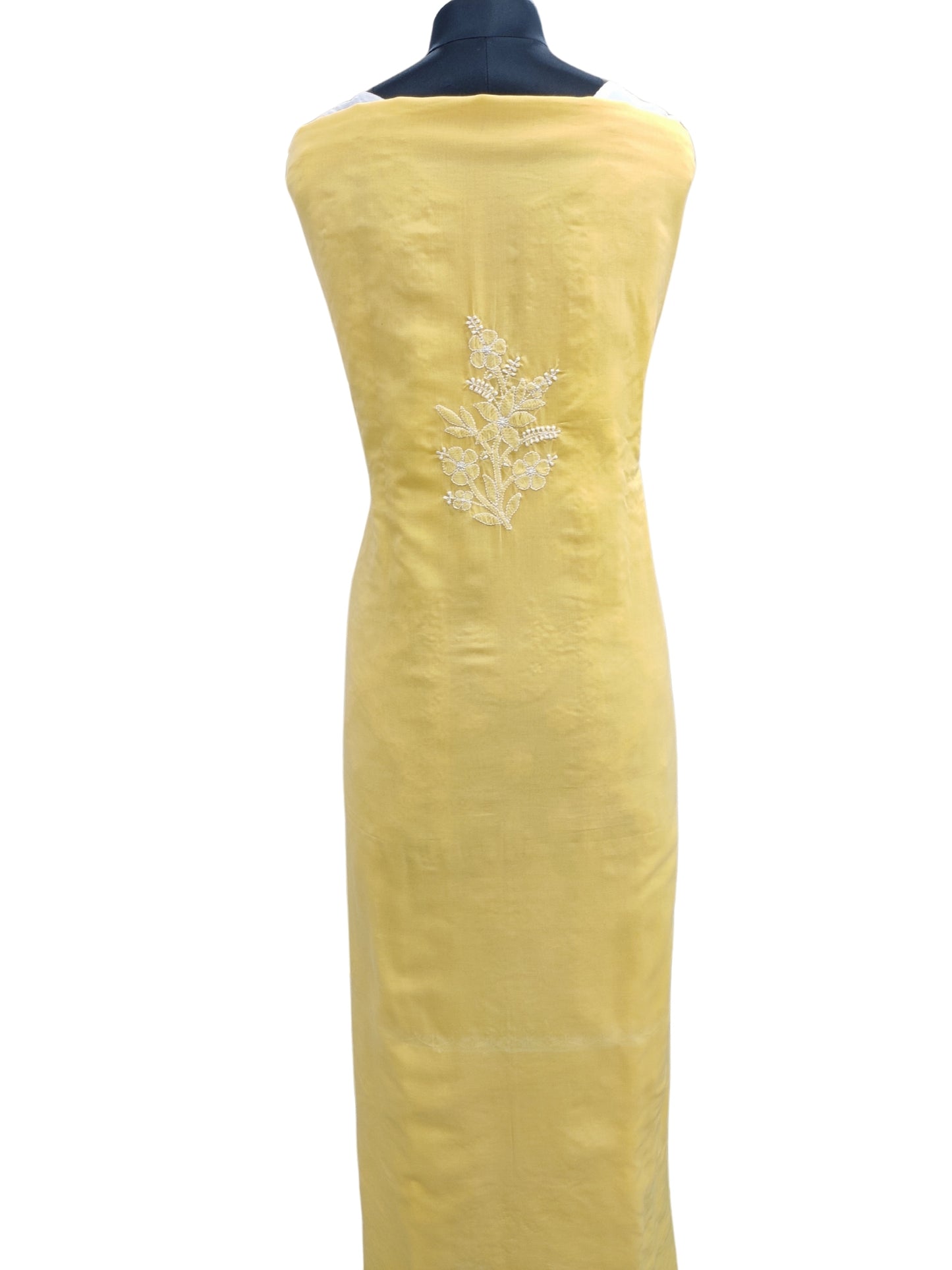 Shyamal Chikan Hand Embroidered Yellow Cotton Lucknowi Chikankari Unstitched Suit Piece - S26251