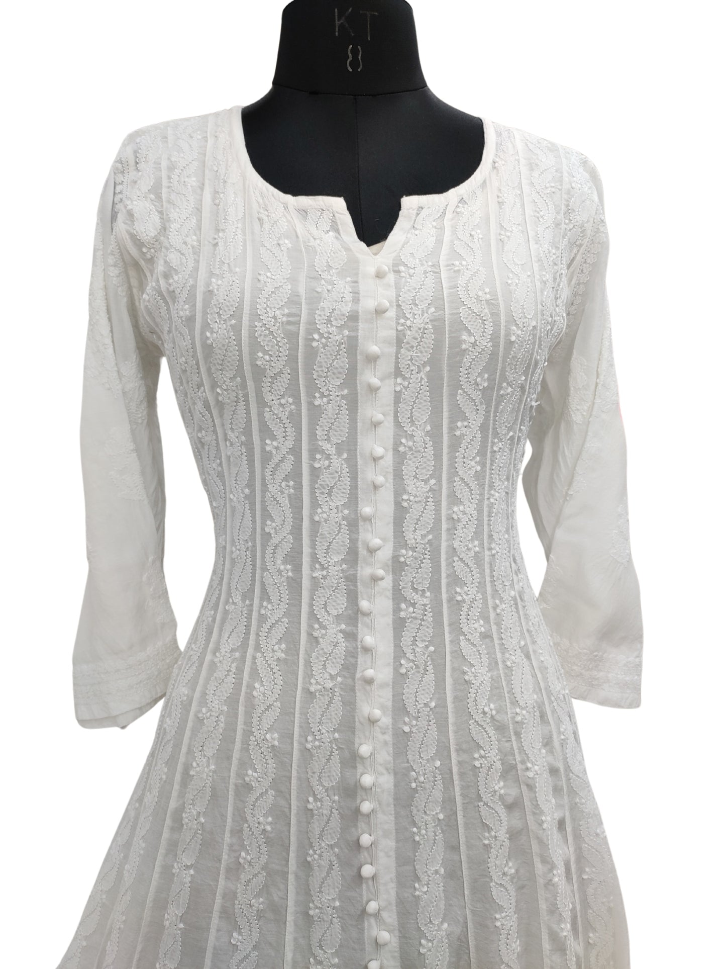Shyamal Chikan Hand Embroidered White Muslin Lucknowi Chikankari Anarkali - S26553