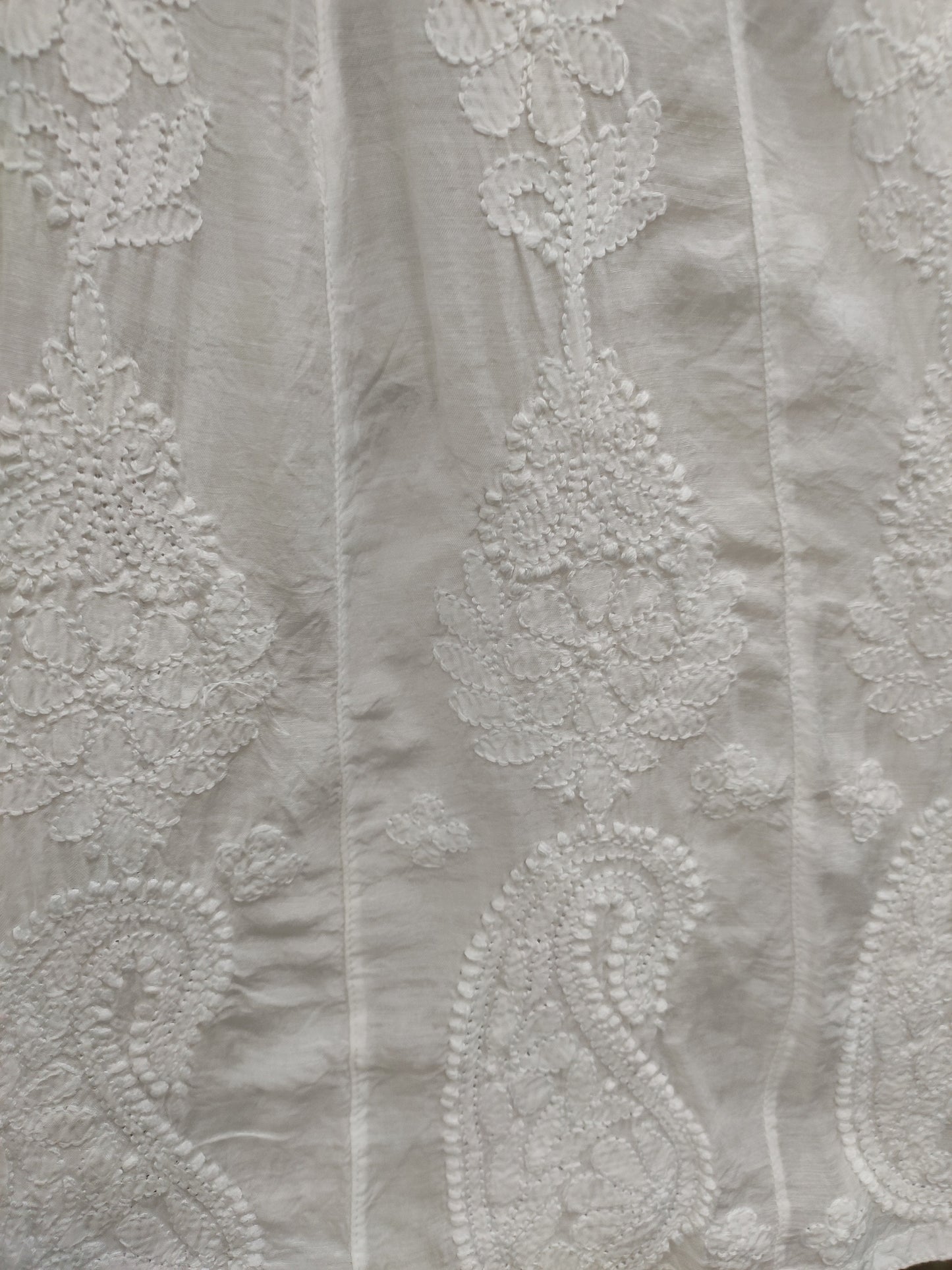 Shyamal Chikan Hand Embroidered White Muslin Lucknowi Chikankari Anarkali - S26553