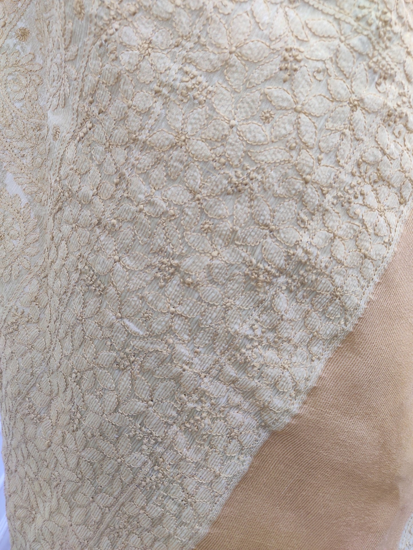 Shyamal Chikan Hand Embroidered Yellow Banarasi Tissue Lucknowi Chikankari Saree With Blouse Piece- S26336