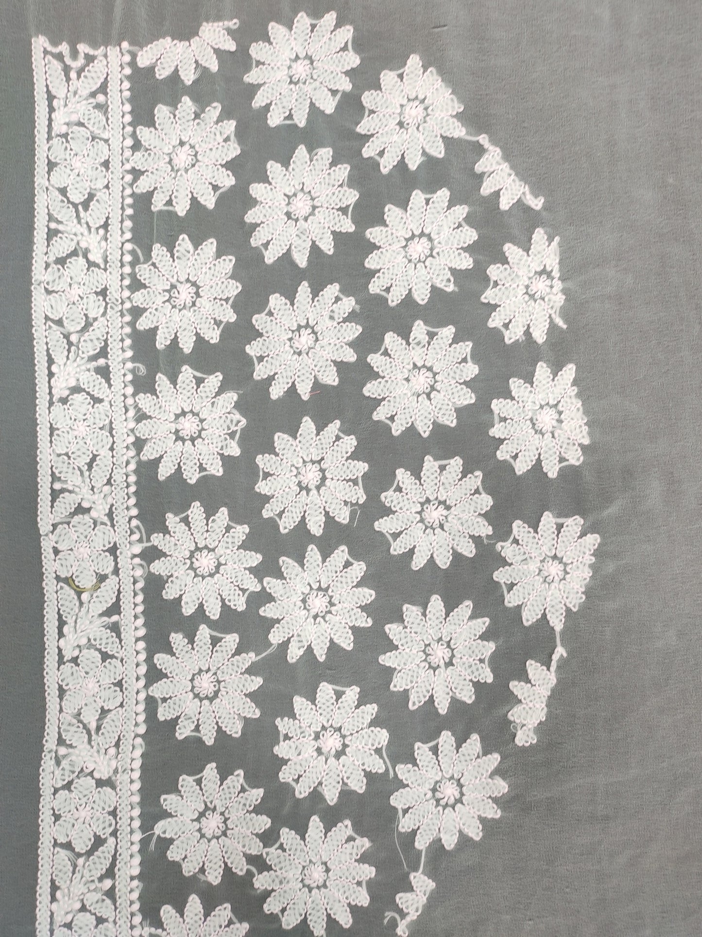 Shyamal Chikan Hand Embroidered Sea Green Georgette Lucknowi Chikankari Shoulder Jaal Saree With Blouse Piece - S26278