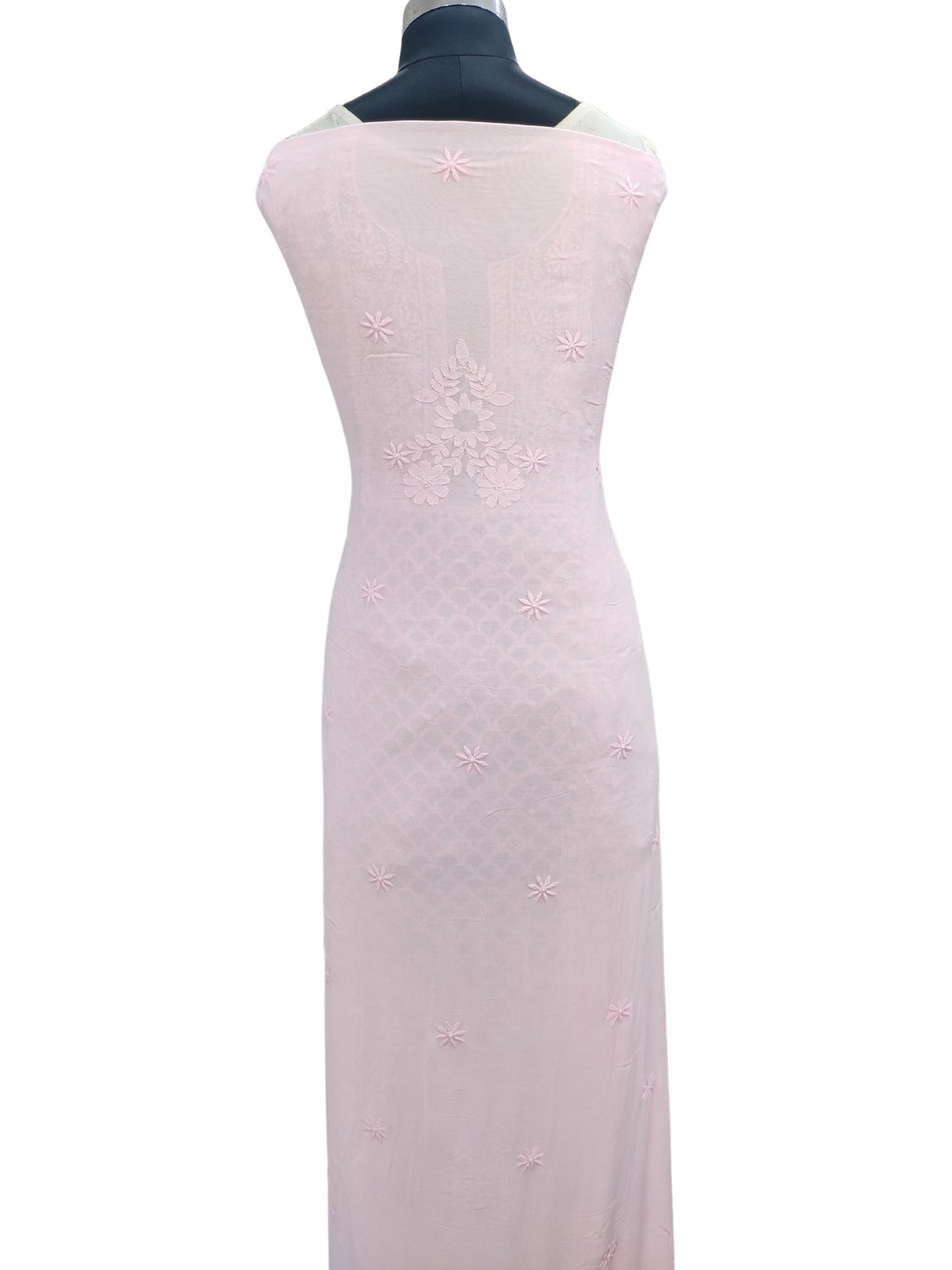 Shyamal Chikan Hand Embroidered Pink Muslin Lucknowi Chikankari Unstitched Suit Piece ( Kurta Dupatta Set ) - S20082