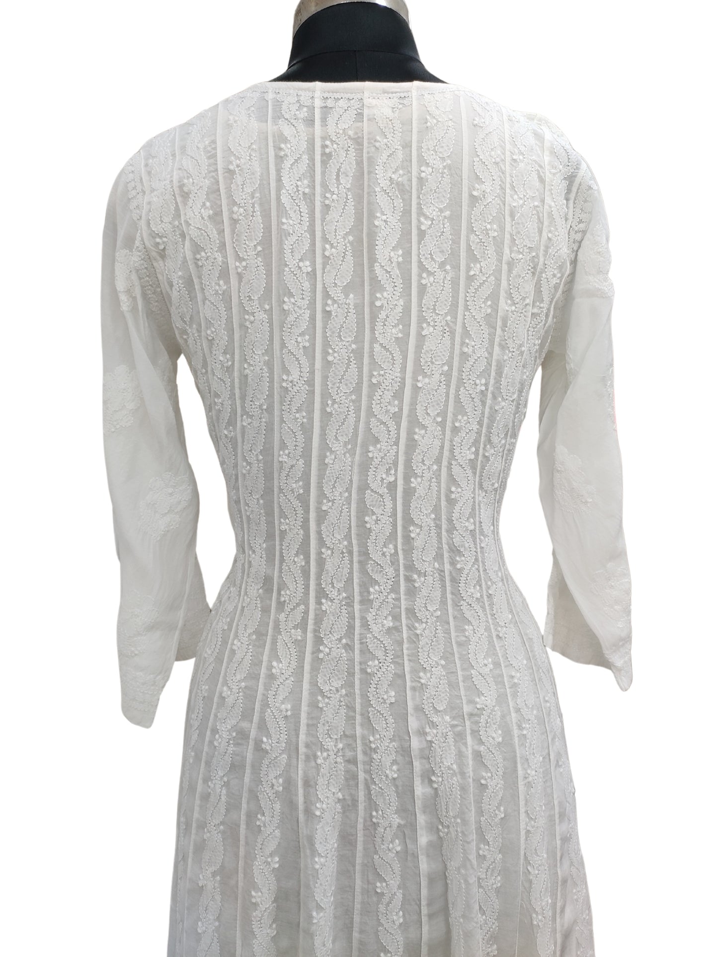 Shyamal Chikan Hand Embroidered White Muslin Lucknowi Chikankari Anarkali - S26553