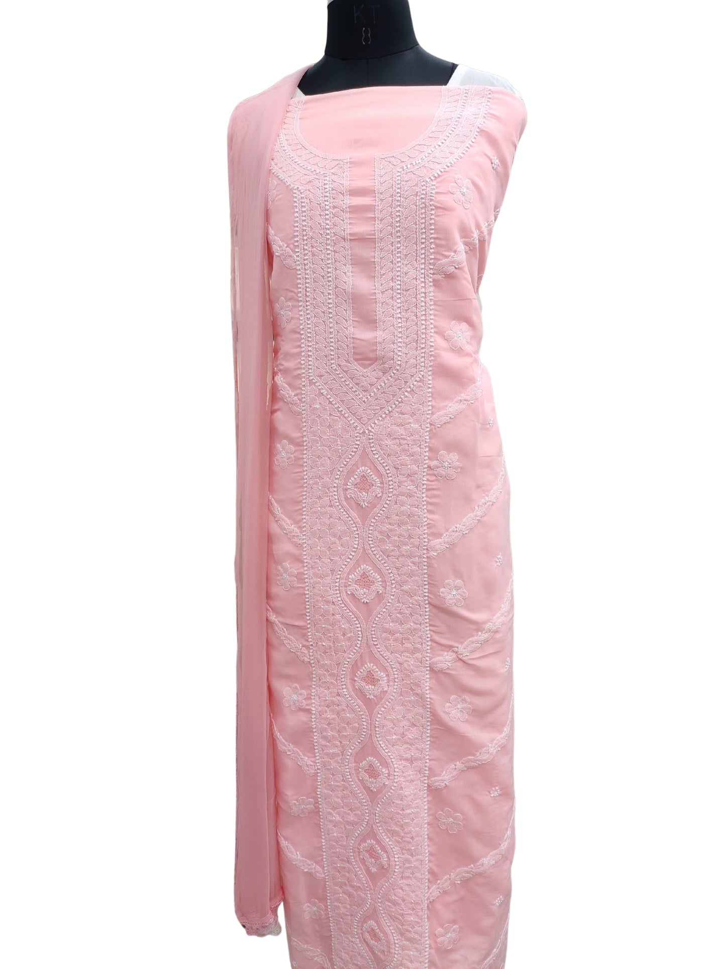 Shyamal Chikan Hand Embroidered Peach Cotton Lucknowi Chikankari Unstitched Suit Piece - S26258