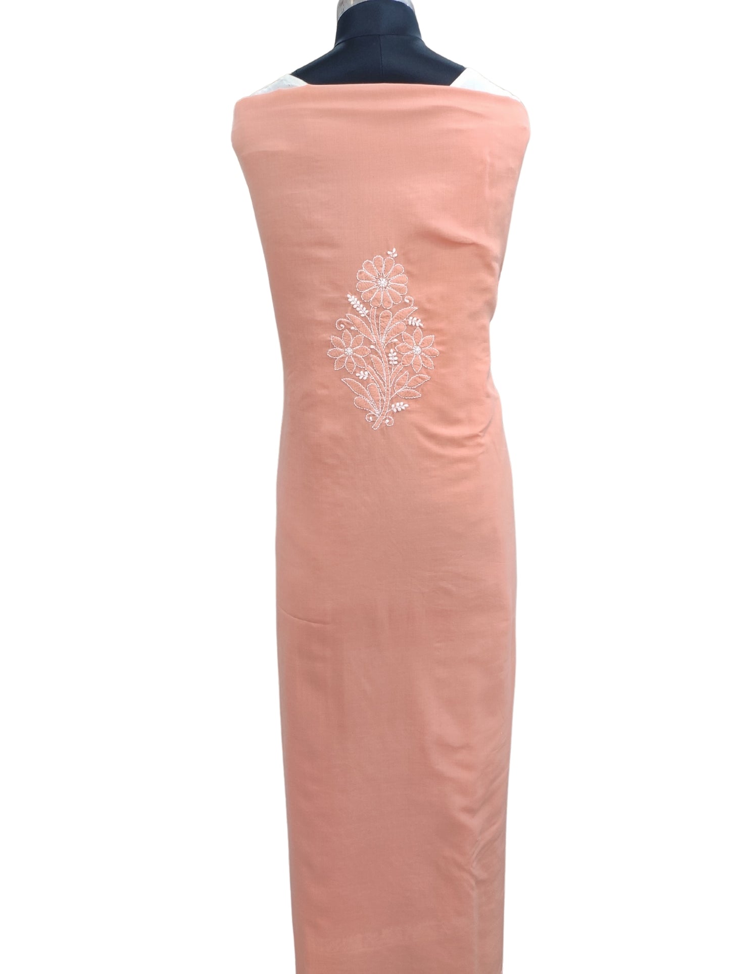 Shyamal Chikan Hand Embroidered Peach Cotton Lucknowi Chikankari Unstitched Suit Piece - S26245