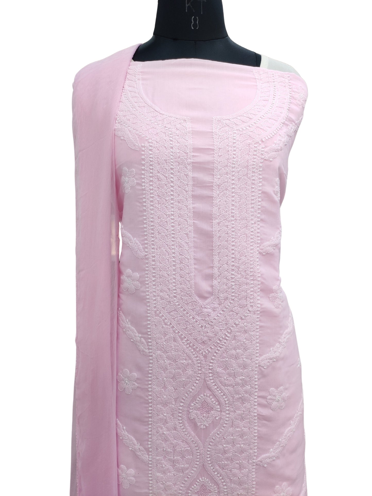 Shyamal Chikan Hand Embroidered Pink Cotton Lucknowi Chikankari Unstitched Suit Piece - S26257