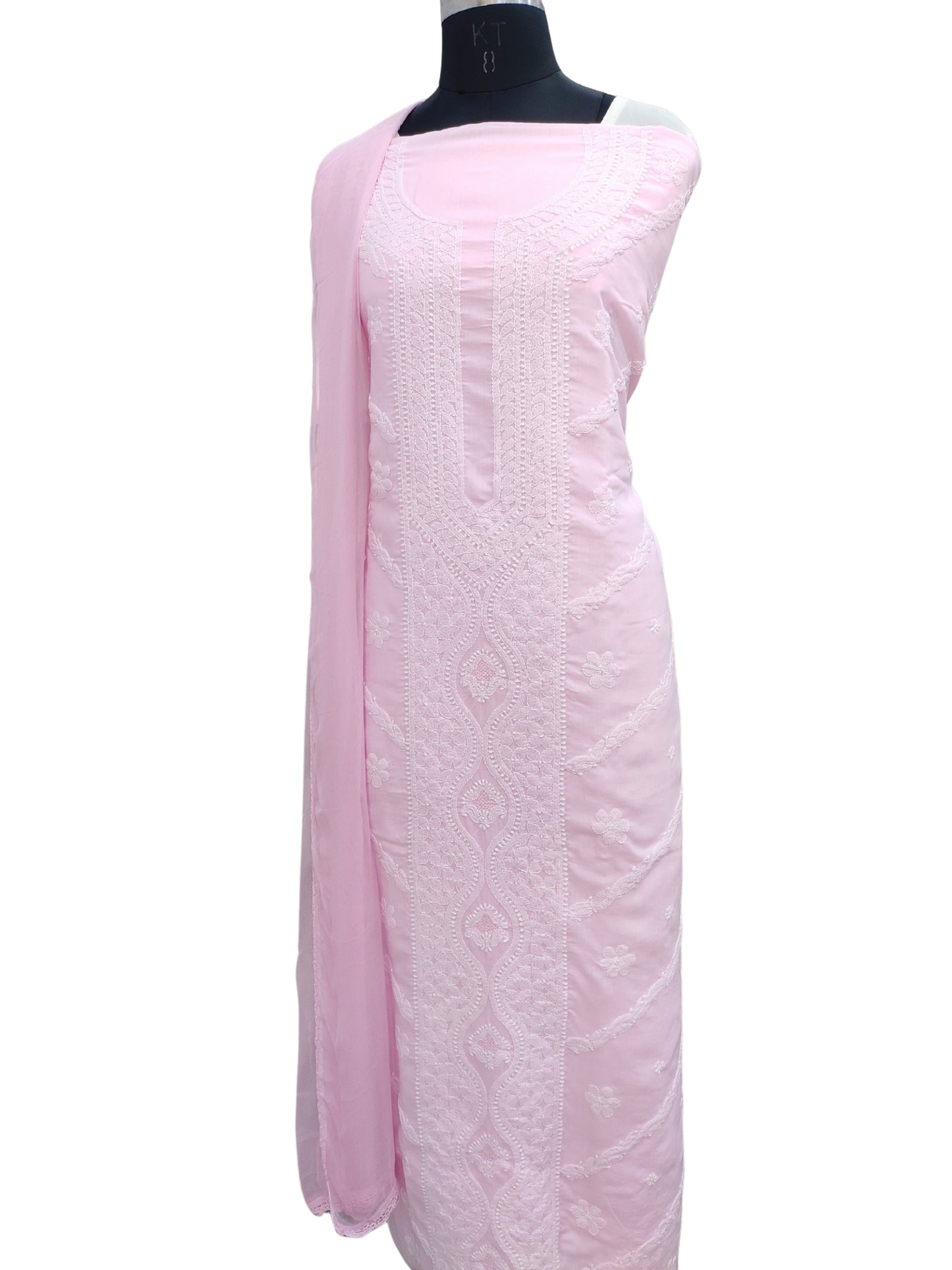 Shyamal Chikan Hand Embroidered Pink Cotton Lucknowi Chikankari Unstitched Suit Piece - S26257