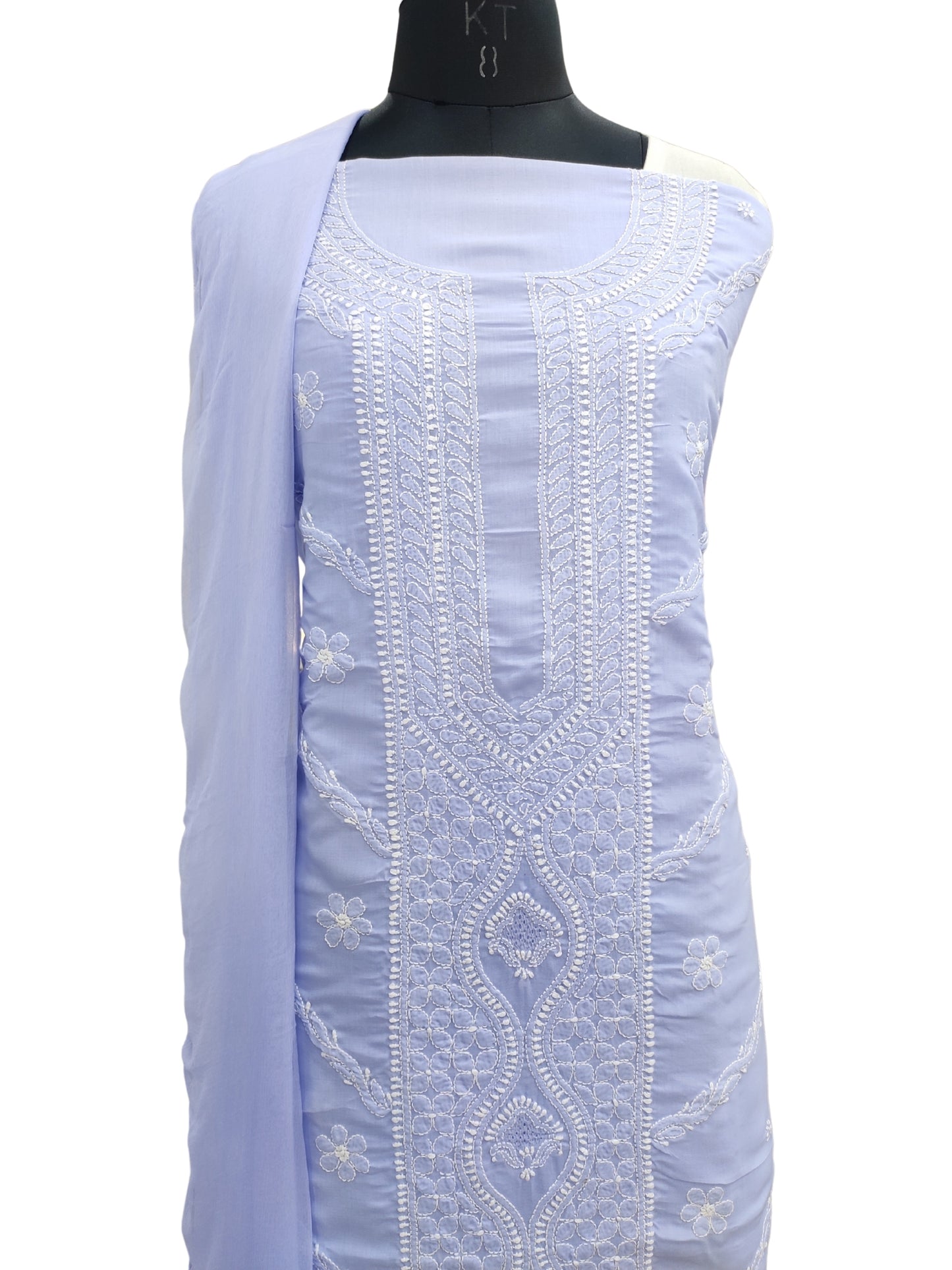 Shyamal Chikan Hand Embroidered Lavender Cotton Lucknowi Chikankari Unstitched Suit Piece - S26260