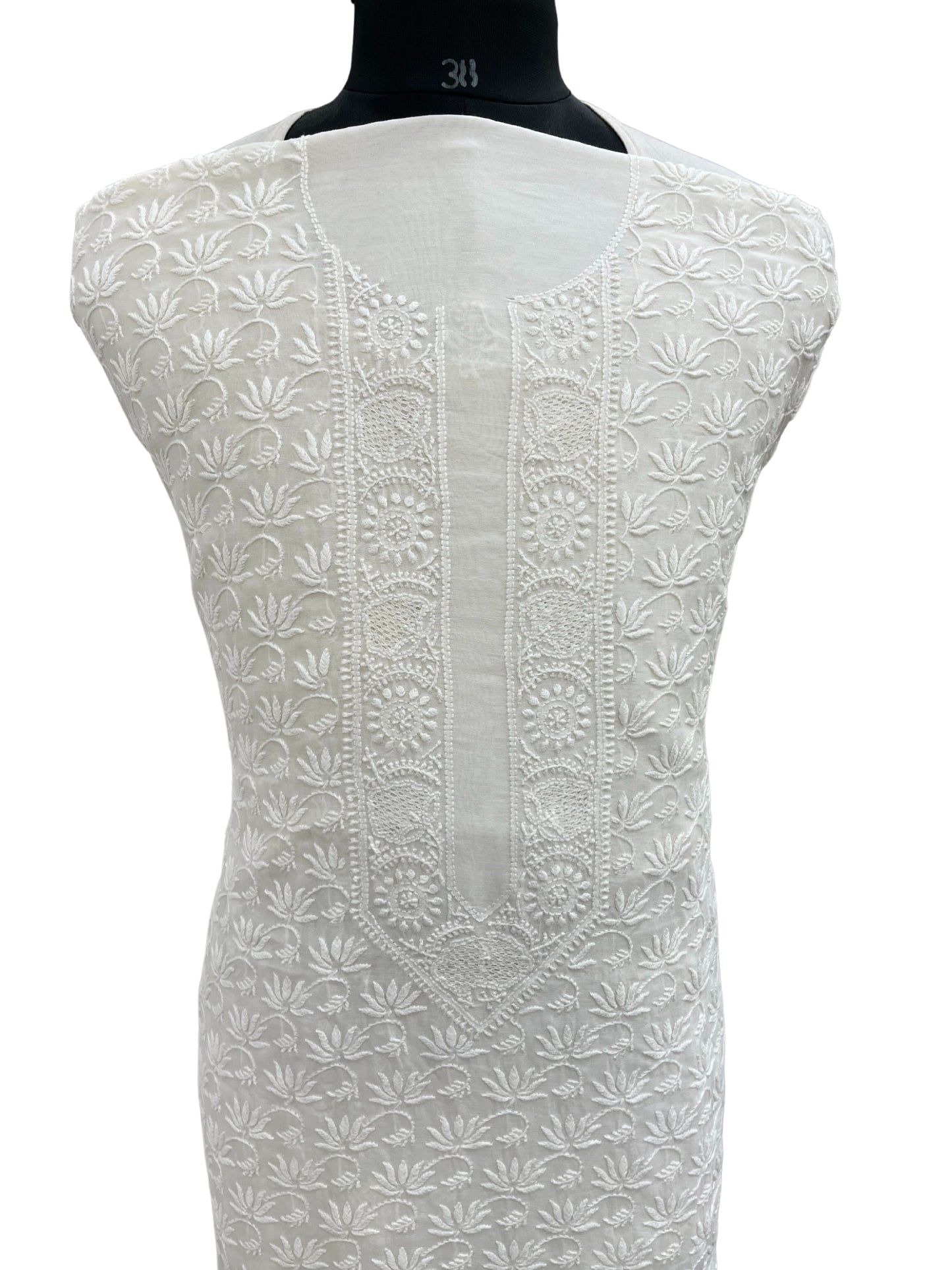 Shyamal Chikan Hand Embroidered White Pure Chanderi Silk Lucknowi Chikankari Unstitched Men's Kurta Piece – S20170