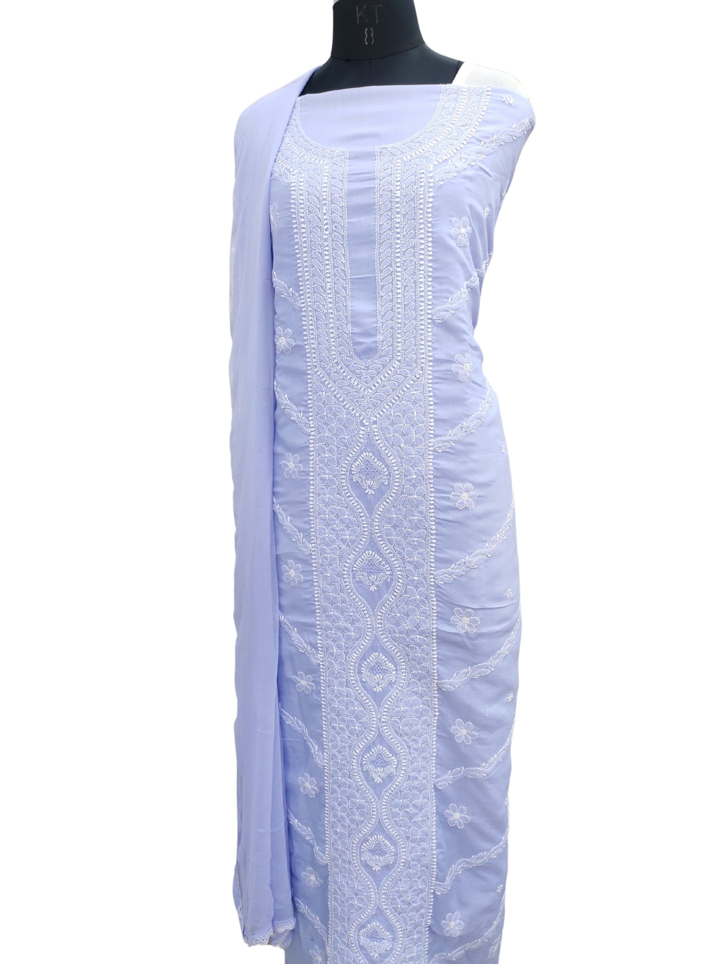 Shyamal Chikan Hand Embroidered Lavender Cotton Lucknowi Chikankari Unstitched Suit Piece - S26260