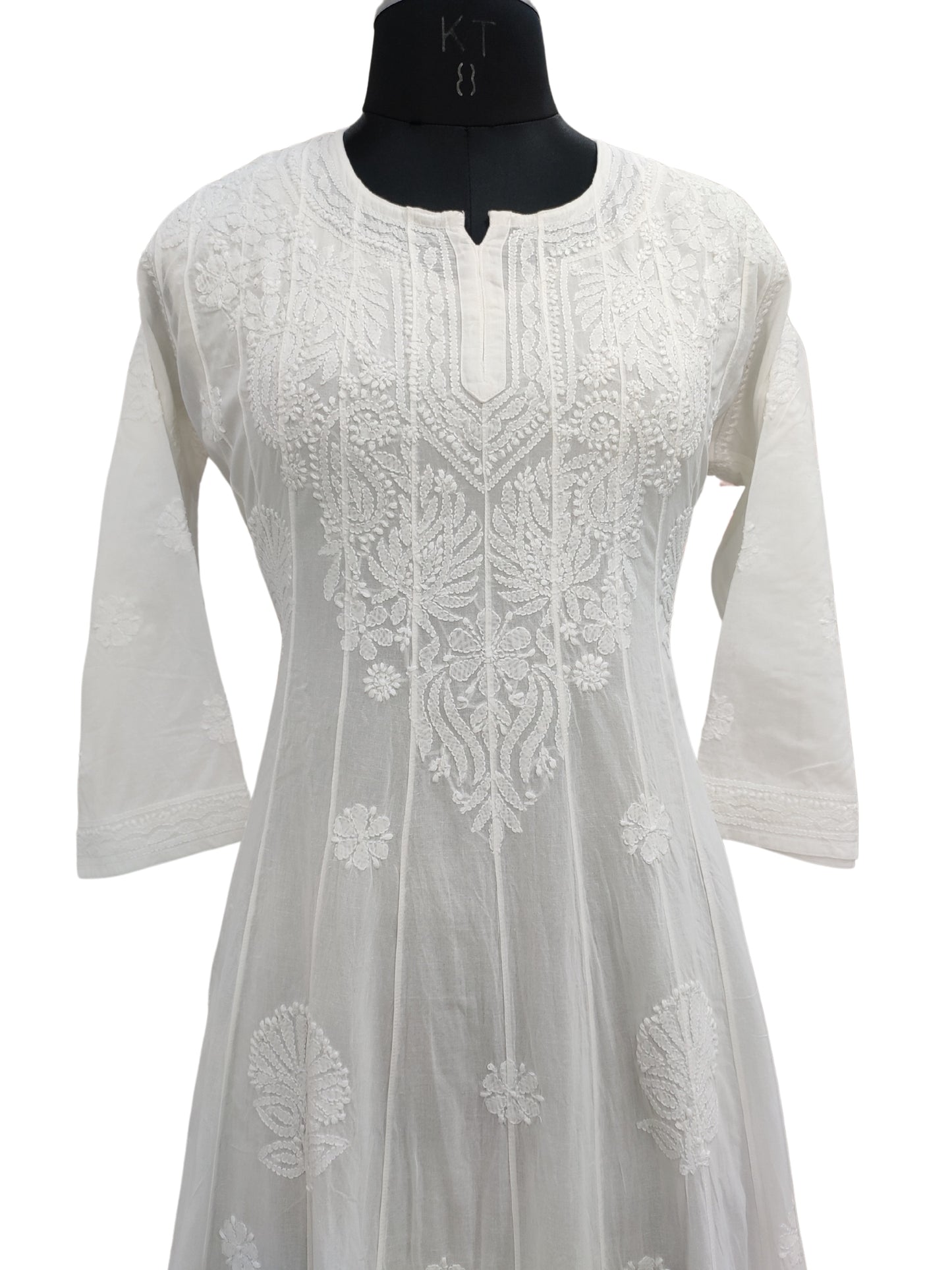 Shyamal Chikan Hand Embroidered White Pure Cotton Lucknowi Chikankari Anarkali - S26495