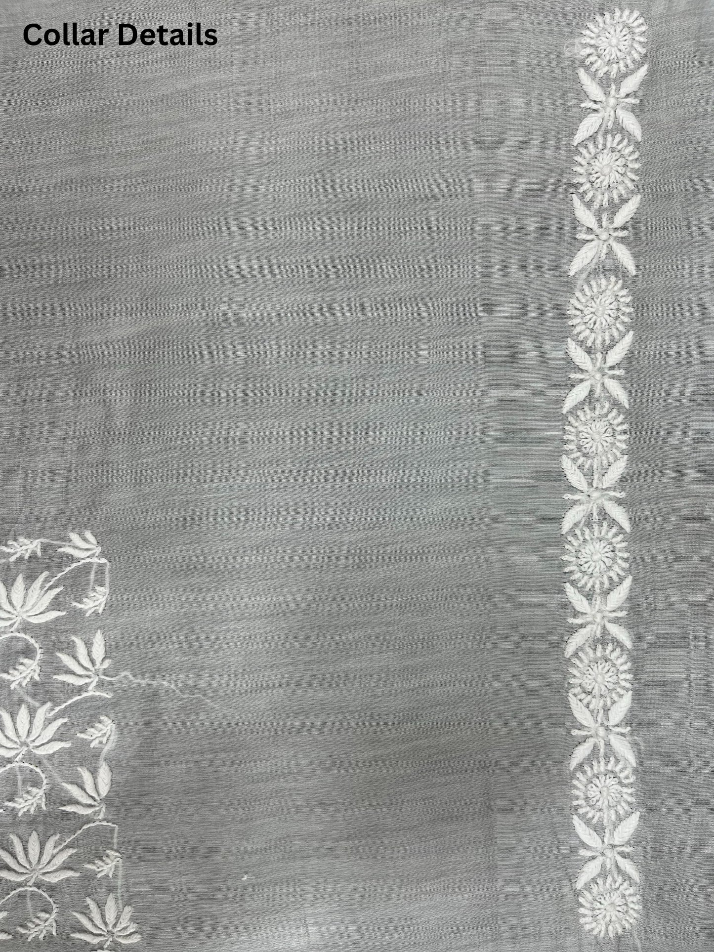 Shyamal Chikan Hand Embroidered White Pure Chanderi Silk Lucknowi Chikankari Unstitched Men's Kurta Piece – S20170