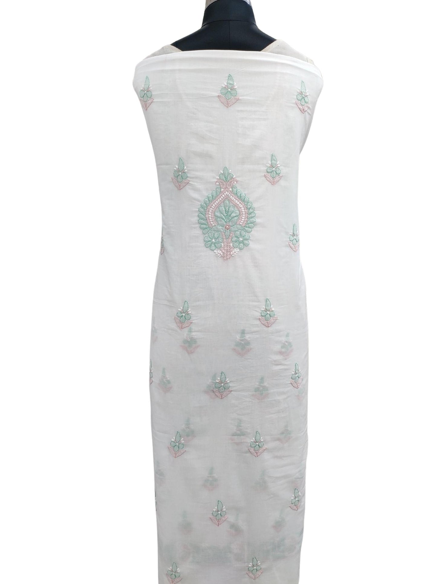 Shyamal Chikan Hand Embroidered White Pure Cotton Lucknowi Chikankari Unstitched Suit Piece - S20116