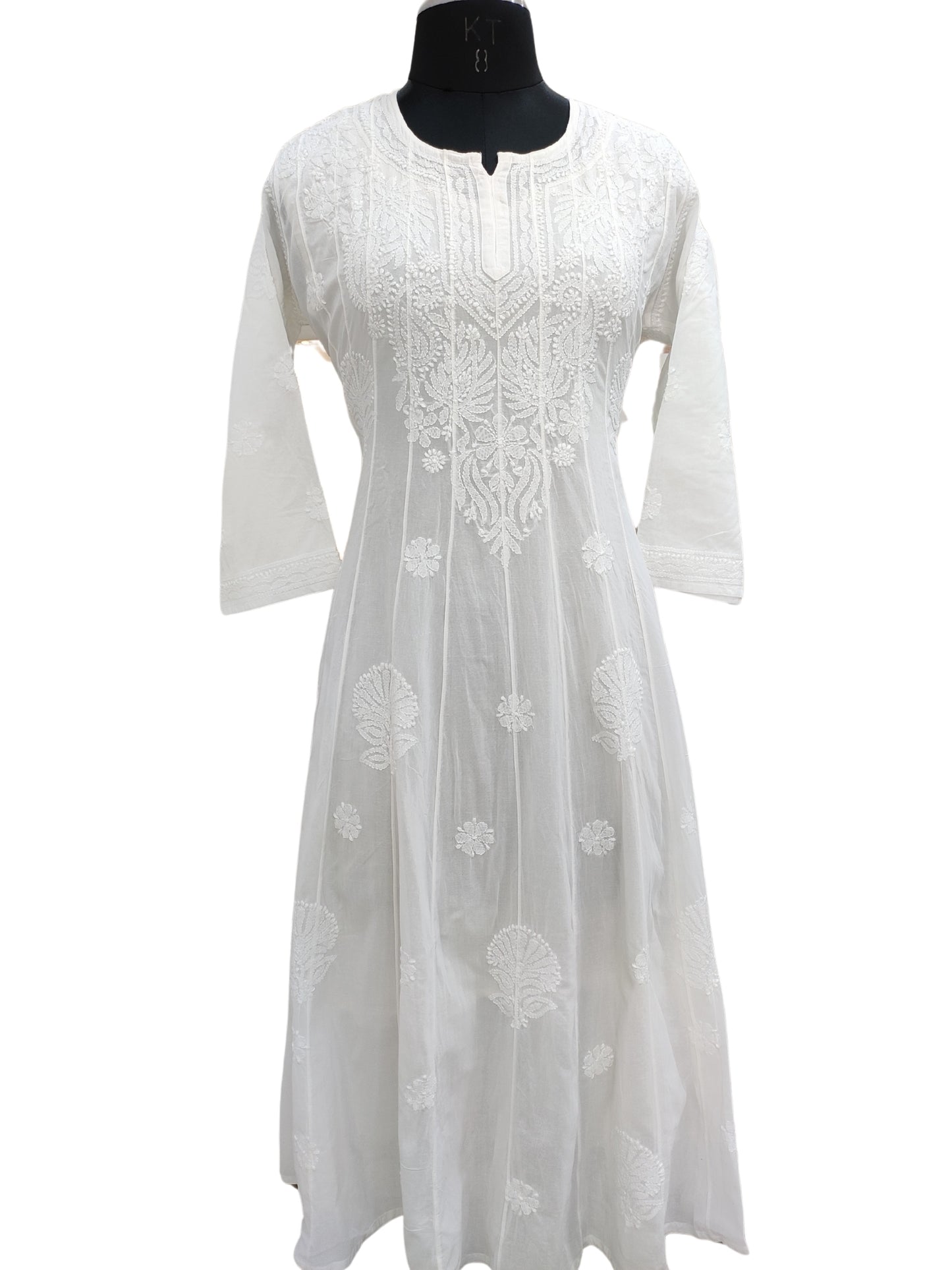 Shyamal Chikan Hand Embroidered White Pure Cotton Lucknowi Chikankari Anarkali - S26495