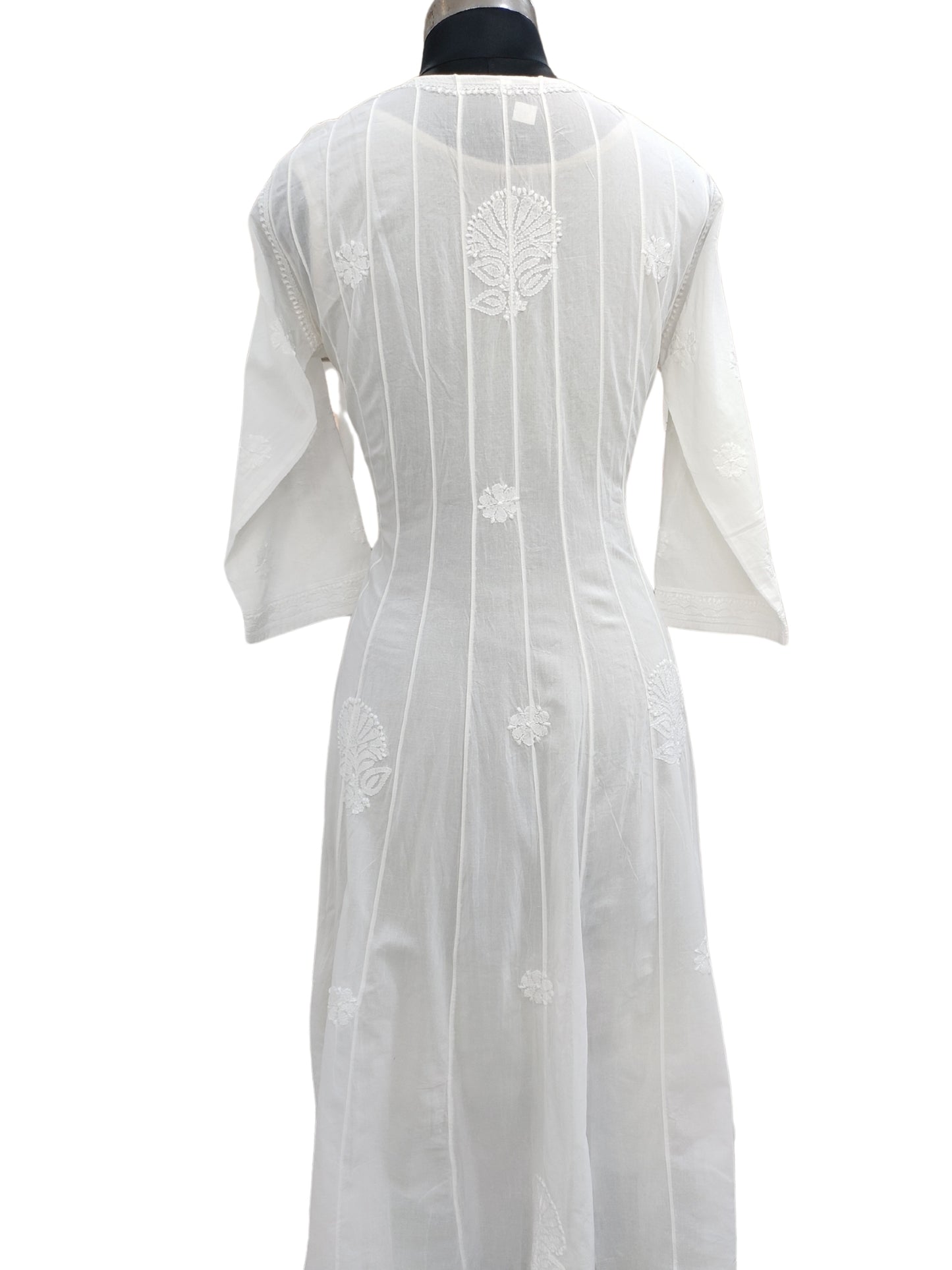 Shyamal Chikan Hand Embroidered White Pure Cotton Lucknowi Chikankari Anarkali - S26495