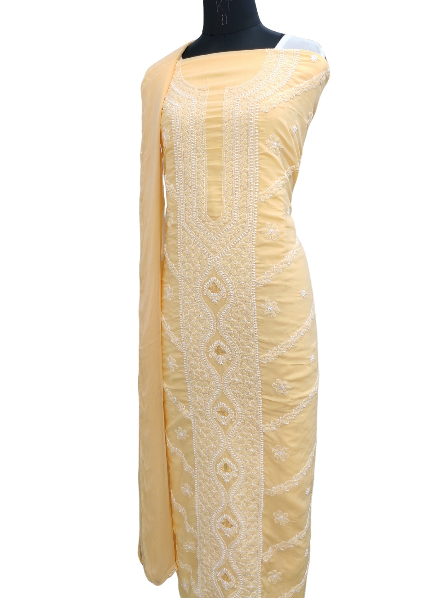 Shyamal Chikan Hand Embroidered Yellow Cotton Lucknowi Chikankari Unstitched Suit Piece - S26256