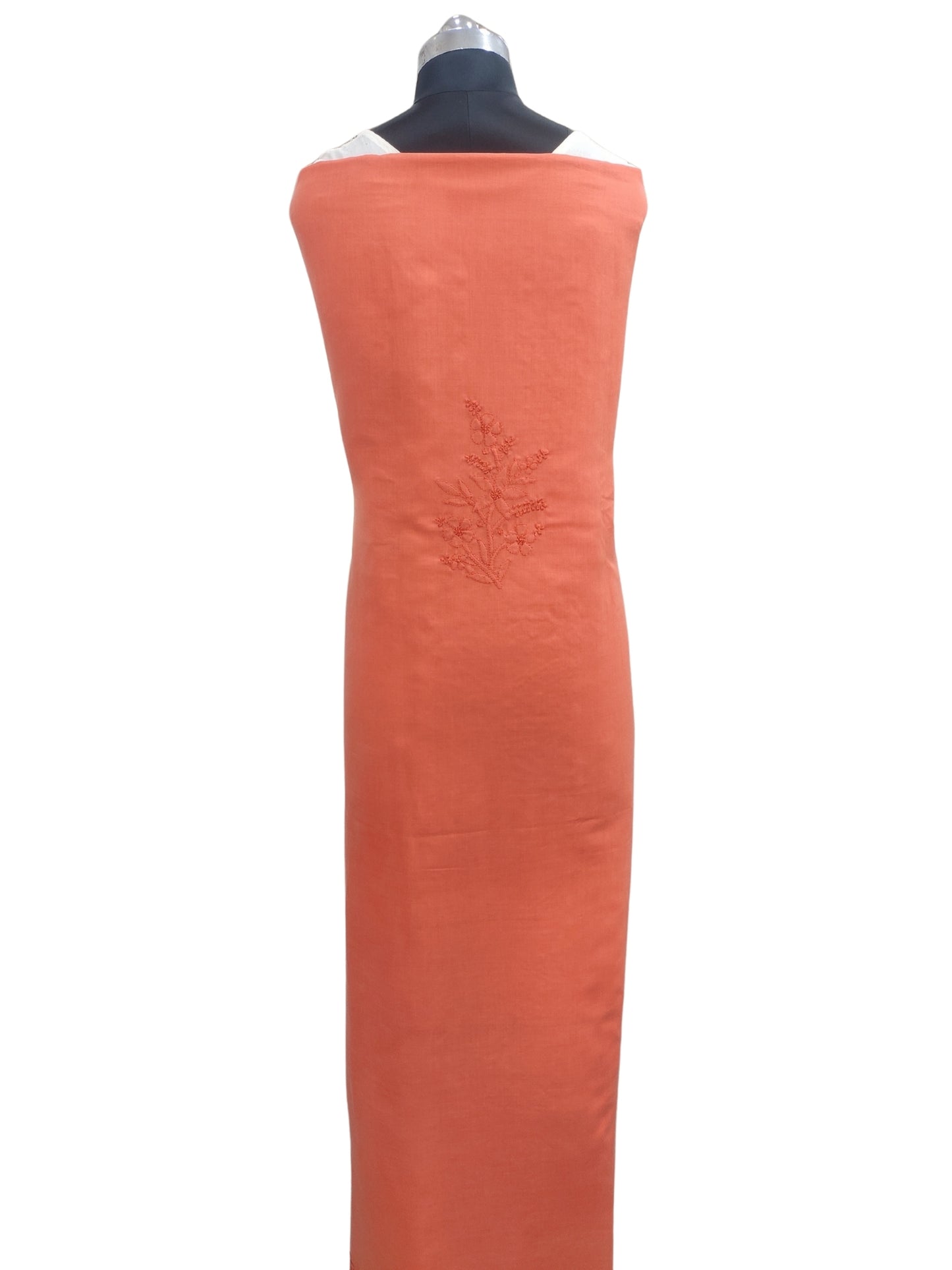 Shyamal Chikan Hand Embroidered Orange Cotton Lucknowi Chikankari Unstitched Suit Piece - S26706