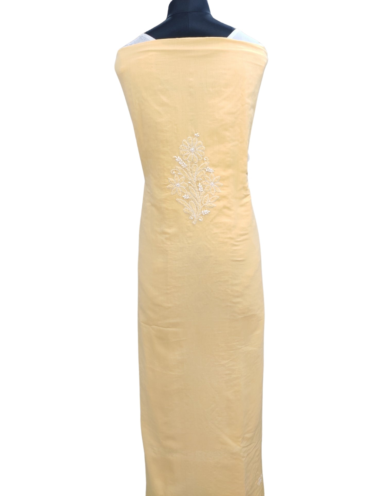 Shyamal Chikan Hand Embroidered Yellow Cotton Lucknowi Chikankari Unstitched Suit Piece - S26256