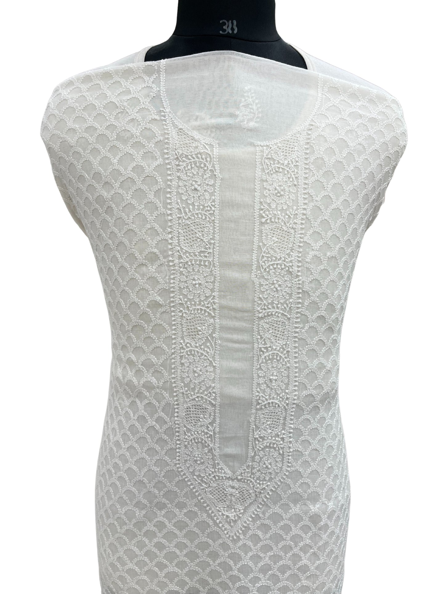Shyamal Chikan Hand Embroidered White Mul Chanderi Lucknowi Chikankari Unstitched Men's Kurta Piece – S20487