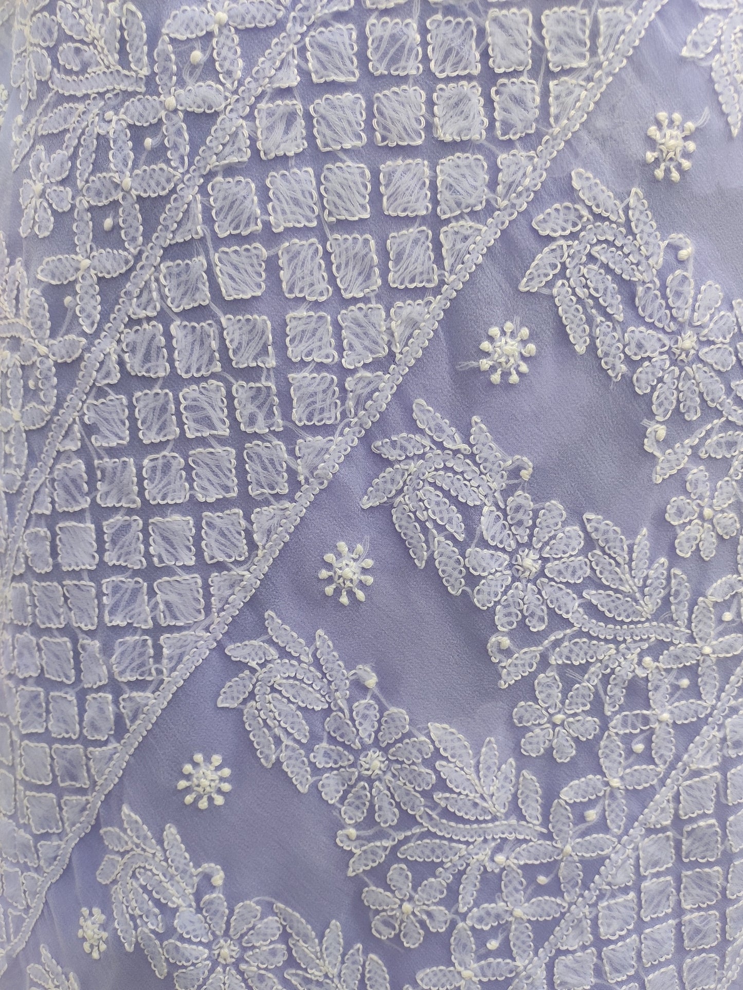 Shyamal Chikan Hand Embroidered Lavender Georgette Lucknowi Chikankari Skirt Saree With Blouse Piece - S26068