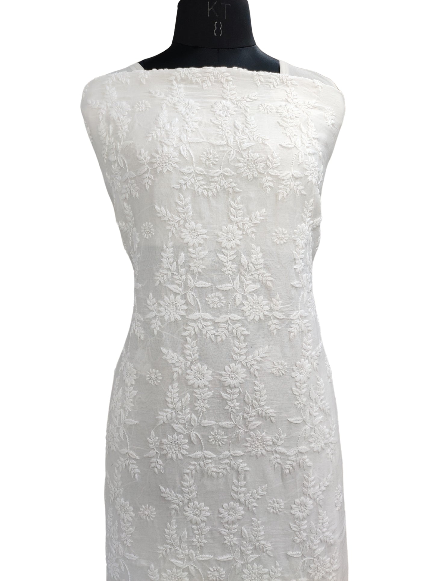 Shyamal Chikan Hand Embroidered White Chanderi Lucknowi Chikankari Unstitched Kurta Piece - S21298