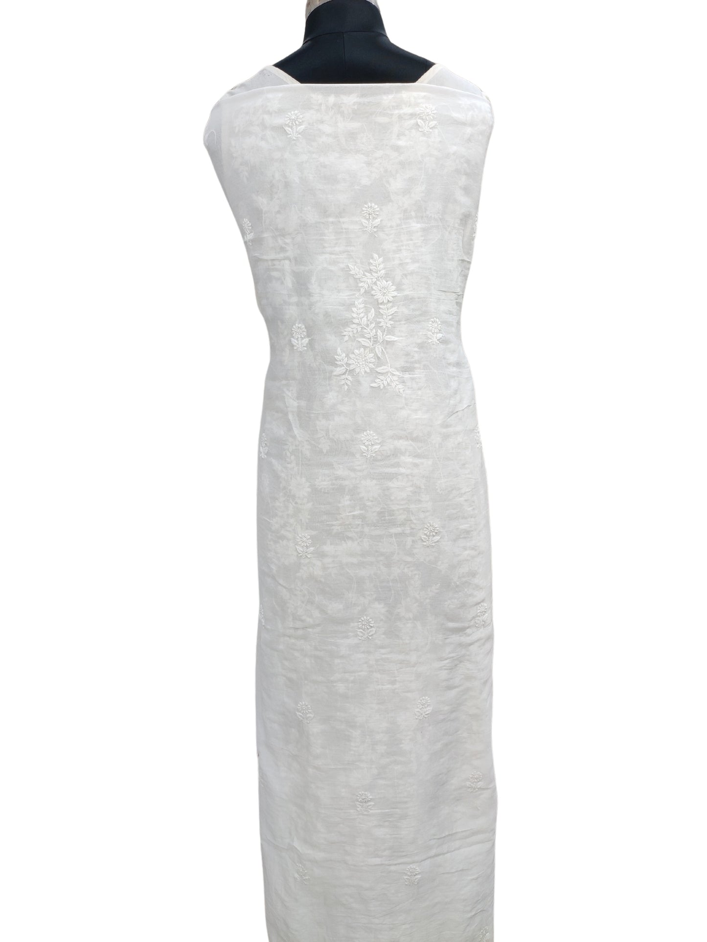 Shyamal Chikan Hand Embroidered White Chanderi Lucknowi Chikankari Unstitched Kurta Piece - S21298
