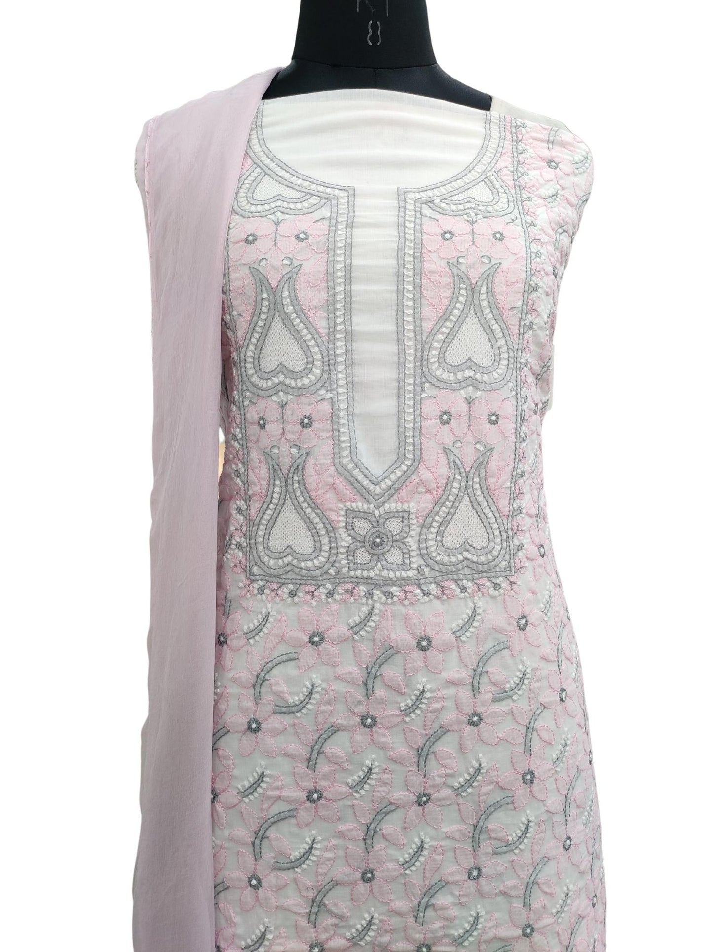 Shyamal Chikan Hand Embroidered White Pure Cotton Lucknowi Chikankari Unstitched Suit Piece - S20113