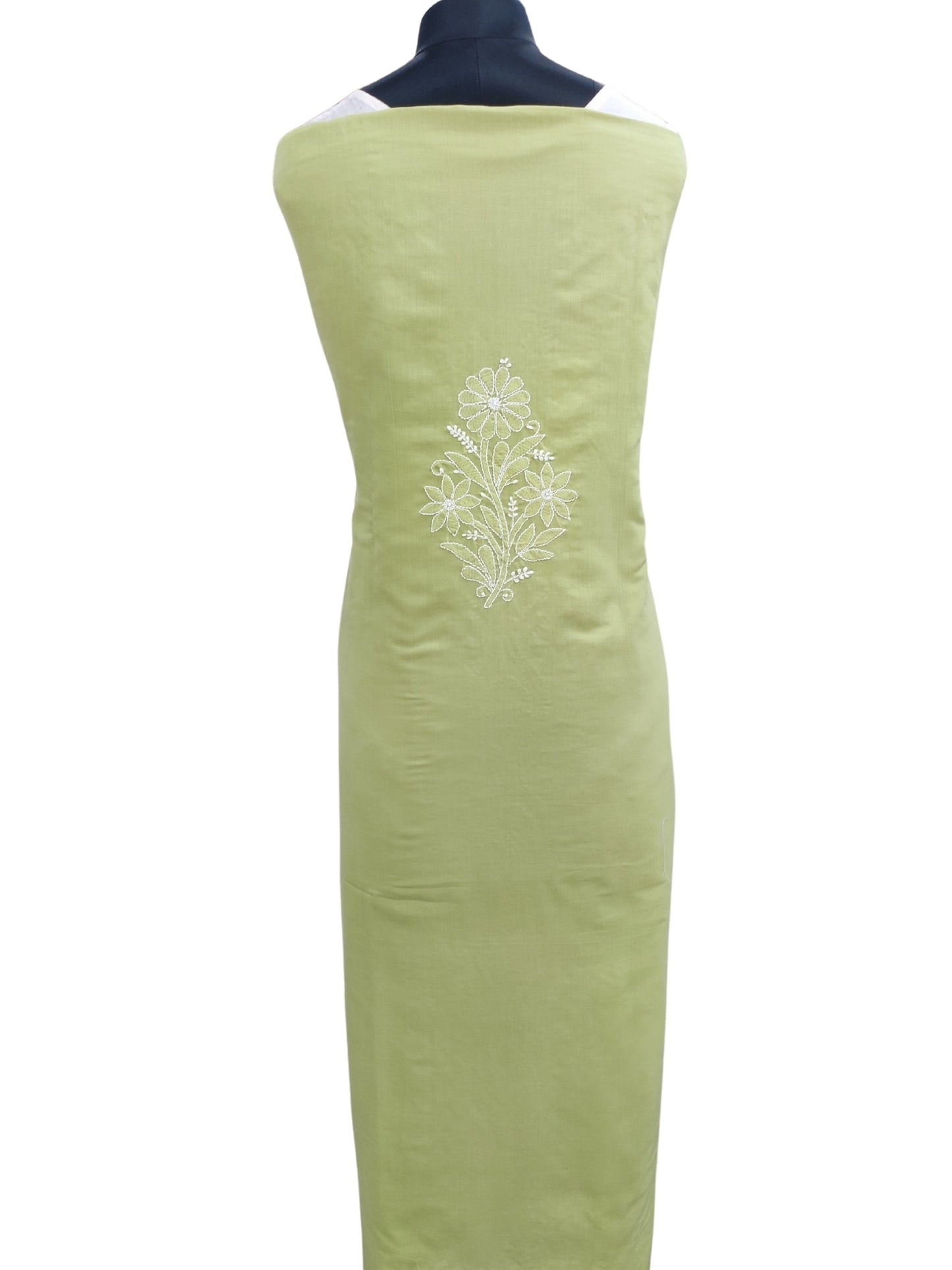 Shyamal Chikan Hand Embroidered Green Cotton Lucknowi Chikankari Unstitched Suit Piece - S26255