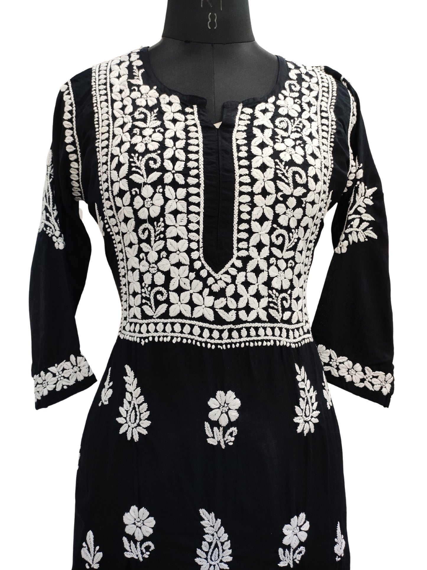 Shyamal Chikan Hand Embroidered Black Modal Cotton Lucknowi Chikankari Kurti- S20508