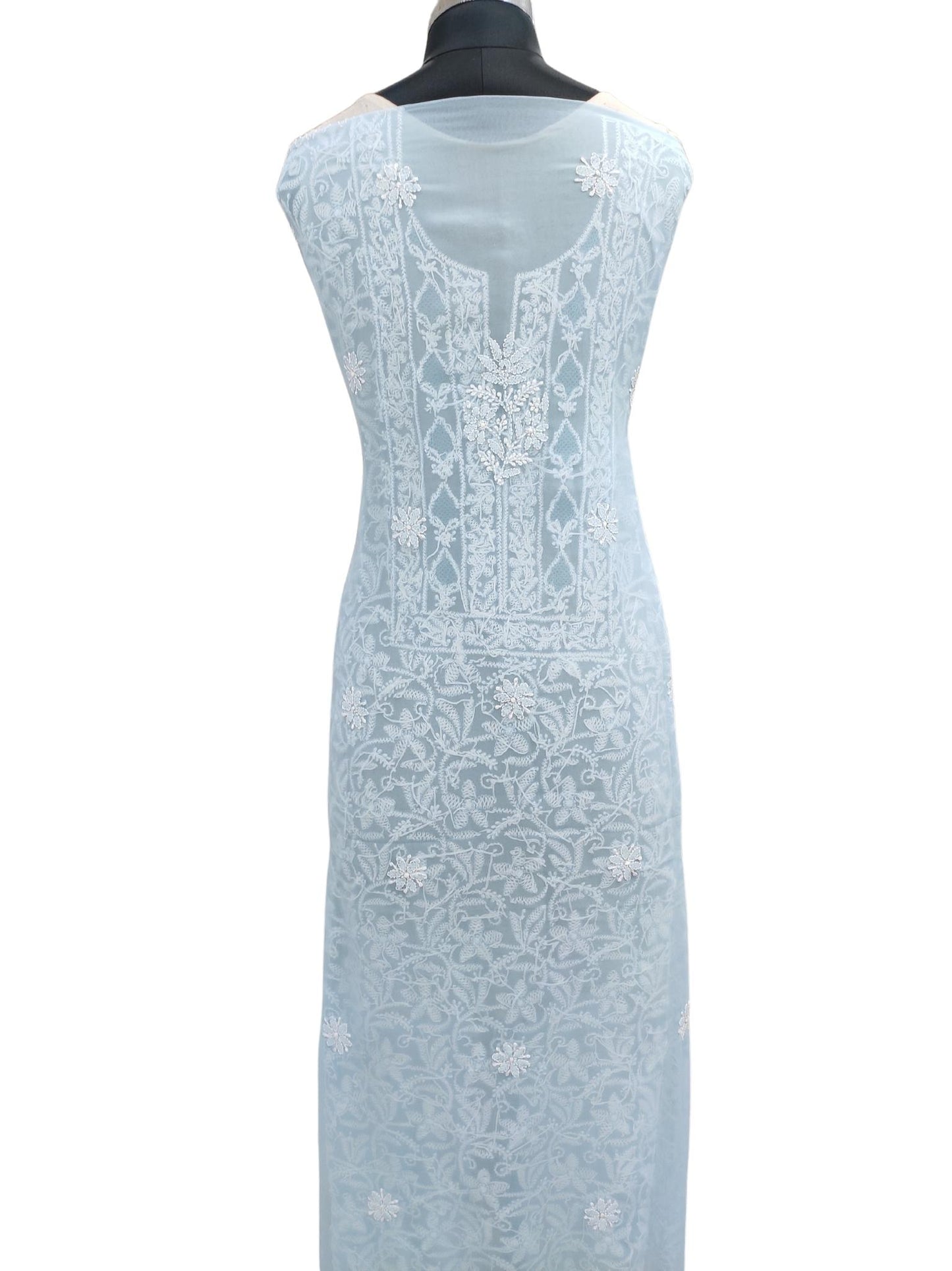Shyamal Chikan Hand Embroidered Blue Georgette Lucknowi Chikankari Unstitched Suit Piece - S20224