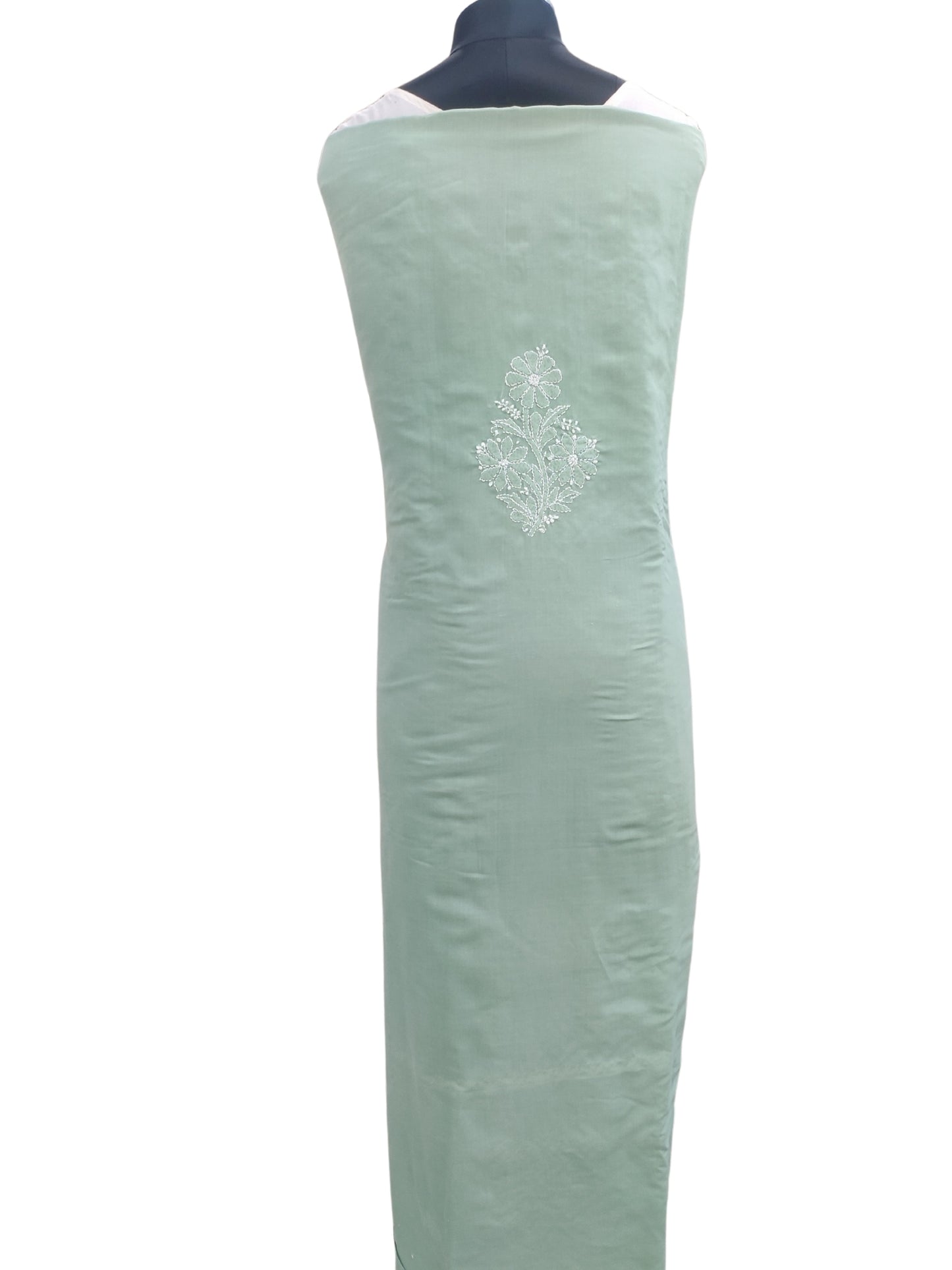 Shyamal Chikan Hand Embroidered Green Cotton Lucknowi Chikankari Unstitched Suit Piece - S26711