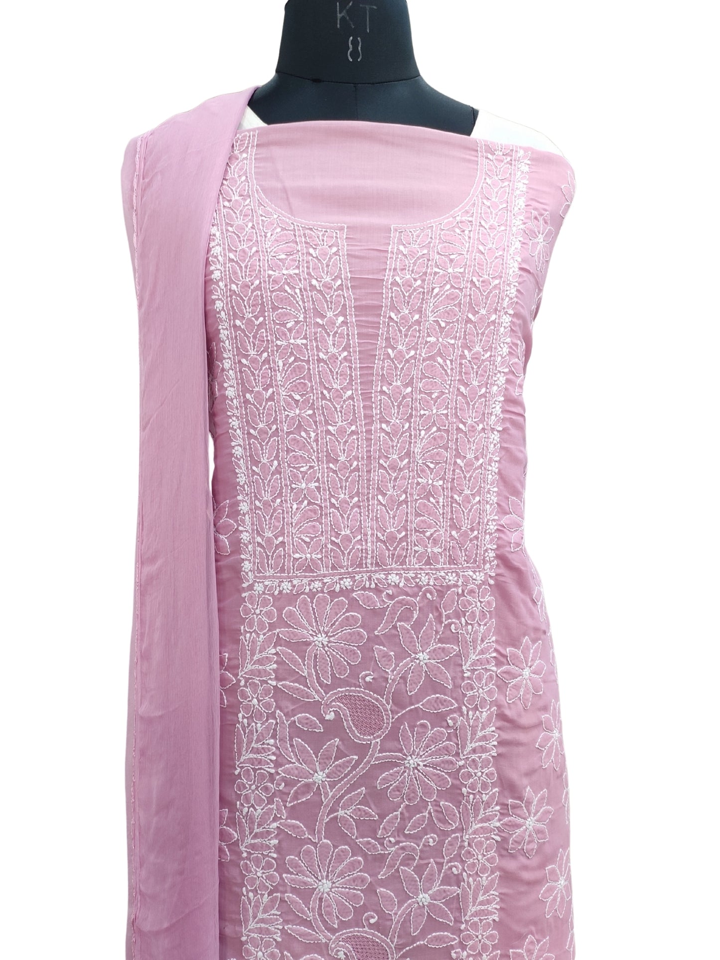 Shyamal Chikan Hand Embroidered Plum Cotton Lucknowi Chikankari Unstitched Suit Piece - S26269
