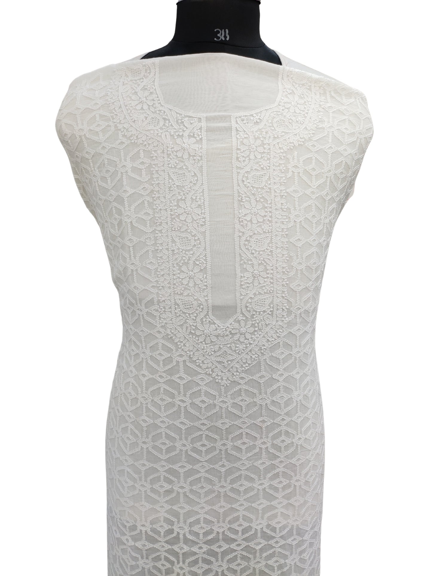 Shyamal Chikan Hand Embroidered White Mul Chanderi Lucknowi Chikankari Unstitched Men's Kurta Piece – S26490