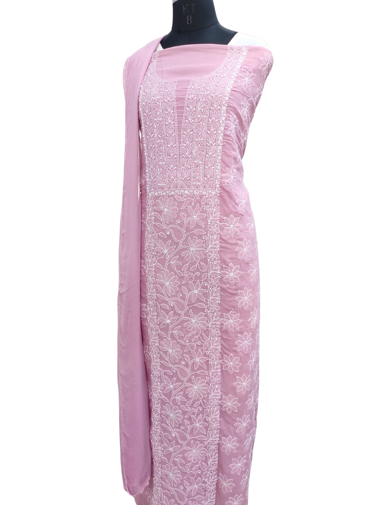 Shyamal Chikan Hand Embroidered Plum Cotton Lucknowi Chikankari Unstitched Suit Piece - S26269