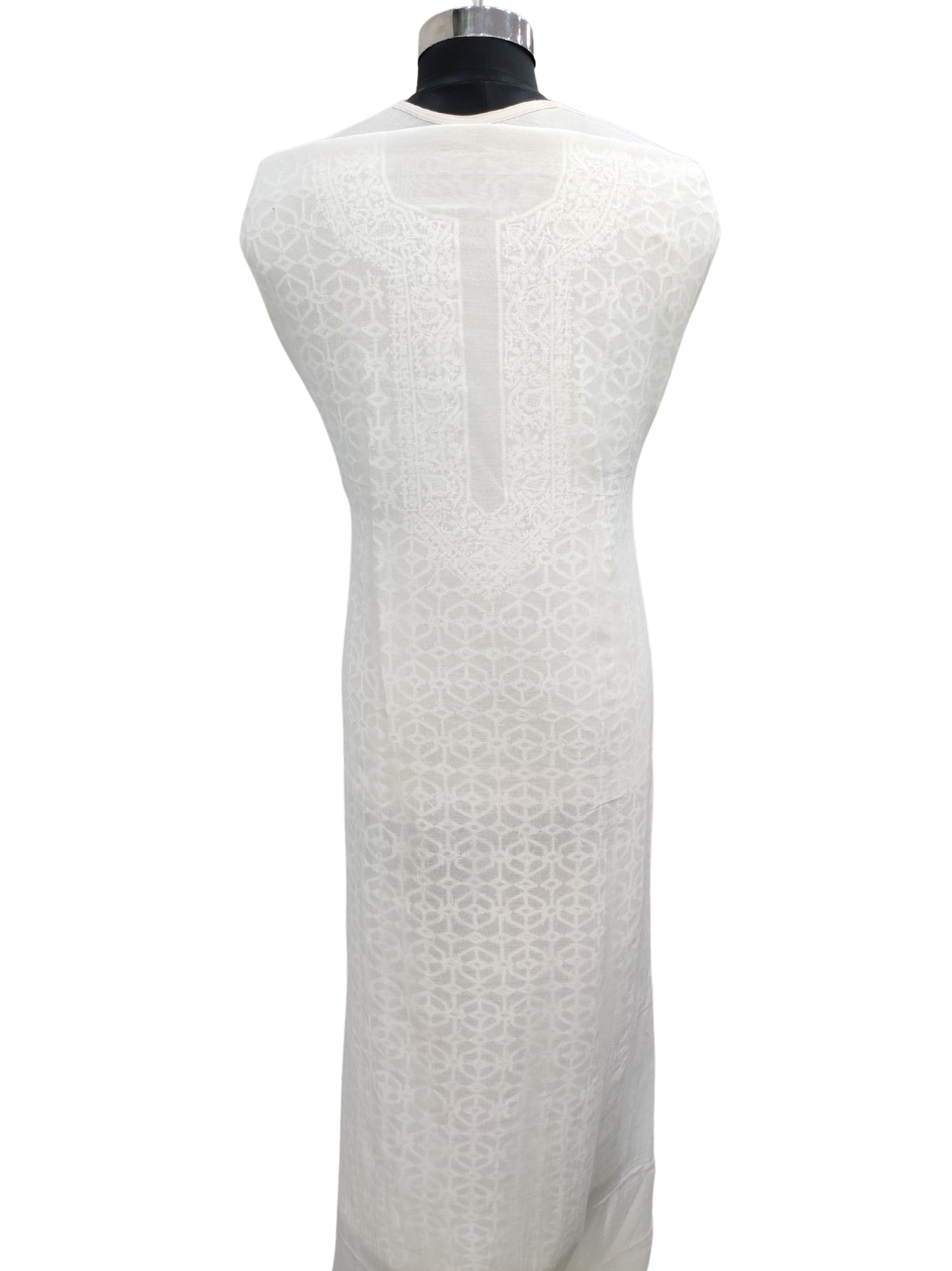 Shyamal Chikan Hand Embroidered White Mul Chanderi Lucknowi Chikankari Unstitched Men's Kurta Piece – S26490