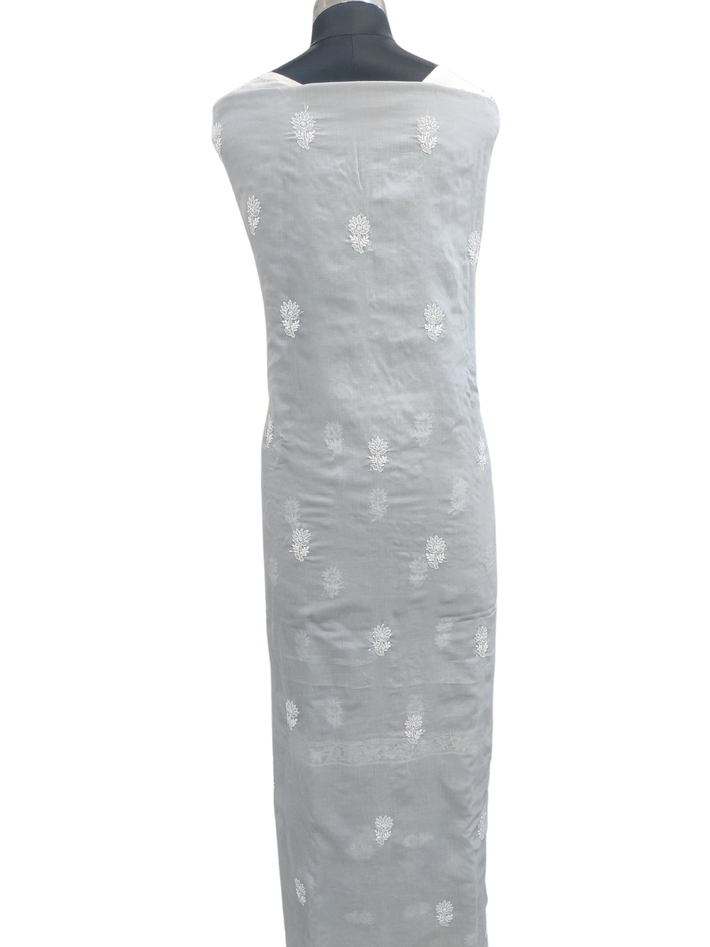 Shyamal Chikan Hand Embroidered Grey Cotton Lucknowi Chikankari Unstitched Suit Piece S26718