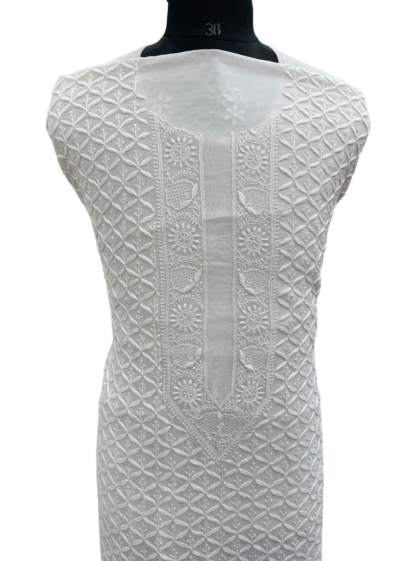 Shyamal Chikan Hand Embroidered White Chanderi Lucknowi Chikankari Unstitched Men's Kurta Piece – S20490