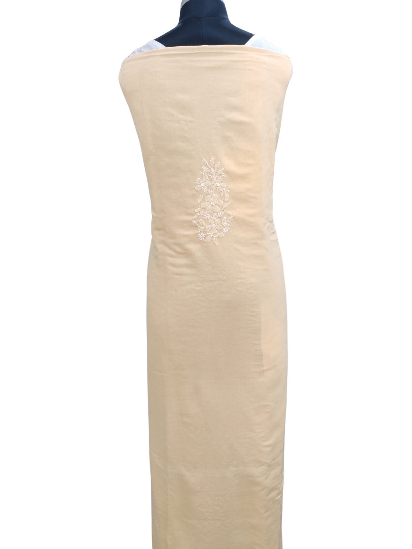 Shyamal Chikan Hand Embroidered Beige Cotton Lucknowi Chikankari Unstitched Suit Piece - S26267