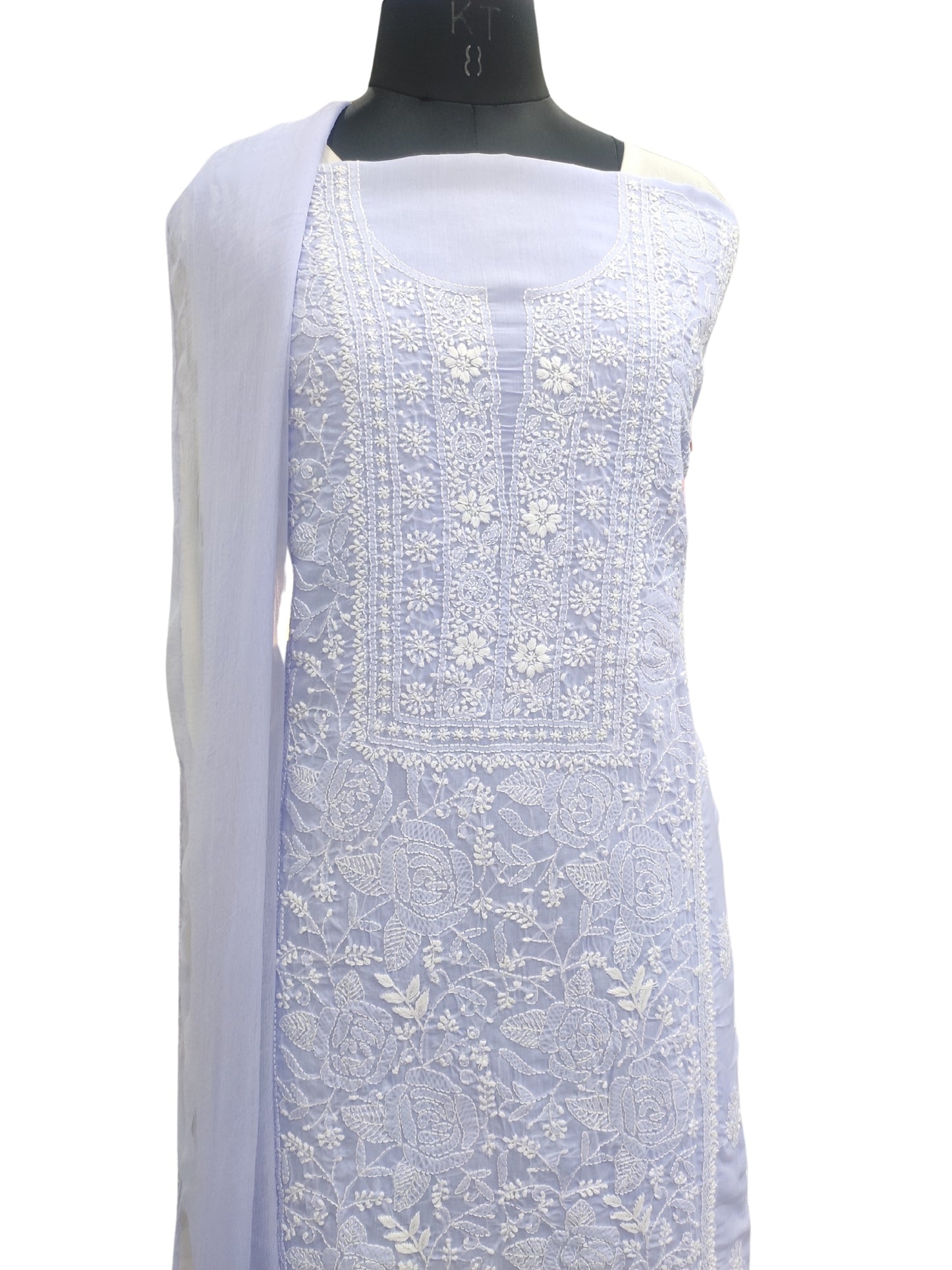 Shyamal Chikan Hand Embroidered Lilac Cotton Lucknowi Chikankari Unstitched Suit Piece S26721
