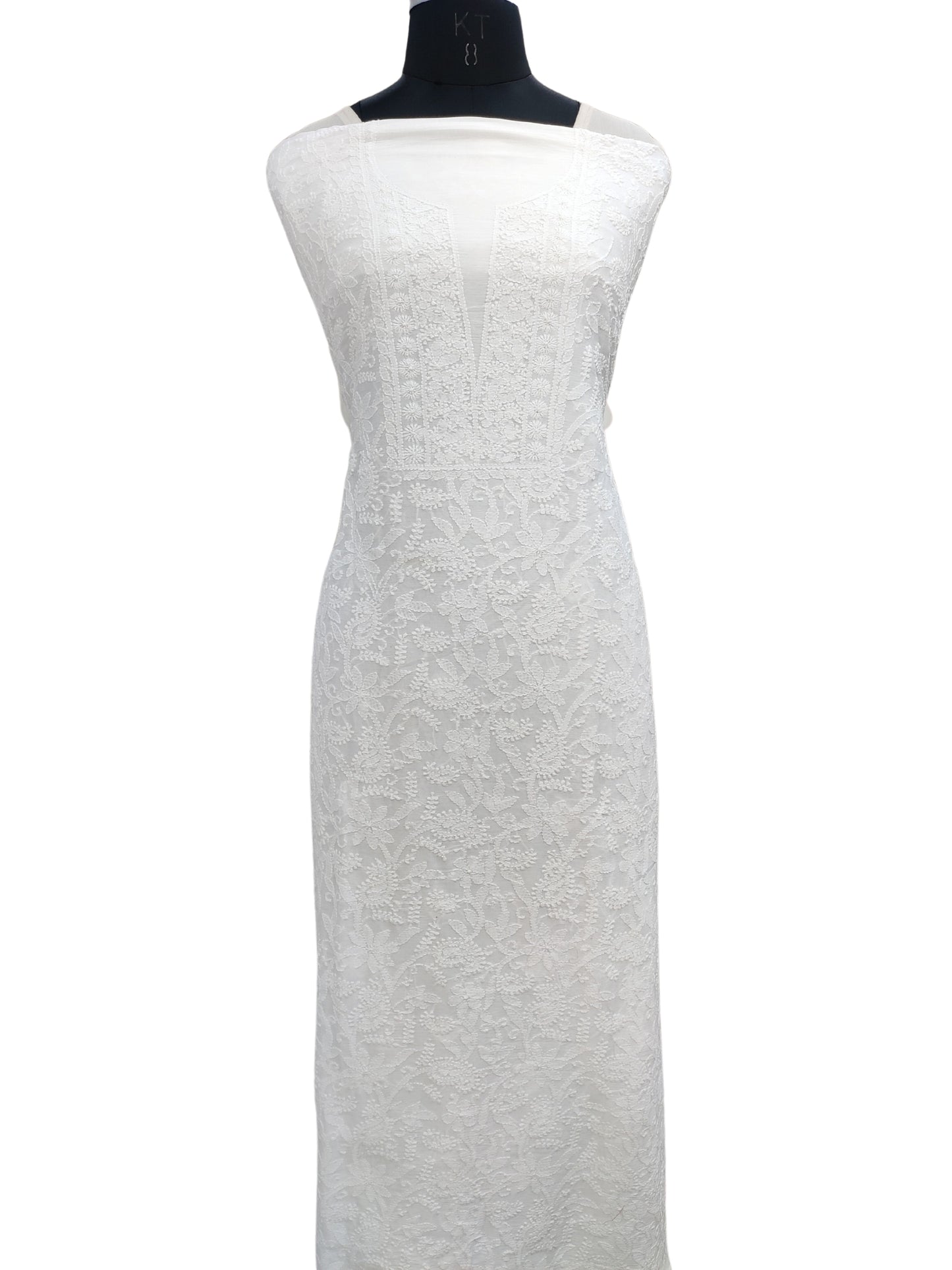 Shyamal Chikan Hand Embroidered White Chanderi Silk Lucknowi Chikankari Unstitched Kurta Piece - S18266