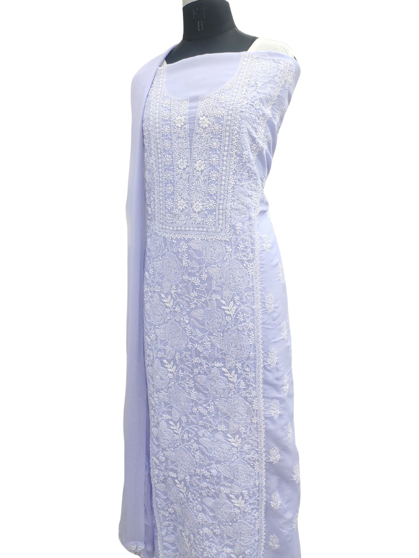 Shyamal Chikan Hand Embroidered Lilac Cotton Lucknowi Chikankari Unstitched Suit Piece S26721