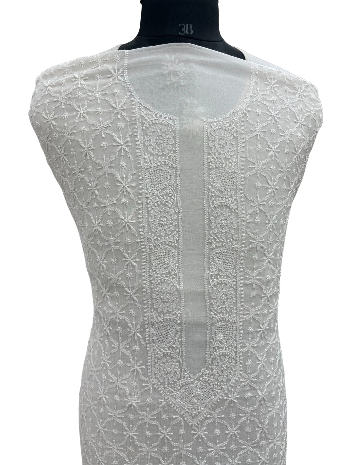 Shyamal Chikan Hand Embroidered White Mul Chanderi Lucknowi Chikankari Unstitched Men's Kurta Piece – S20486