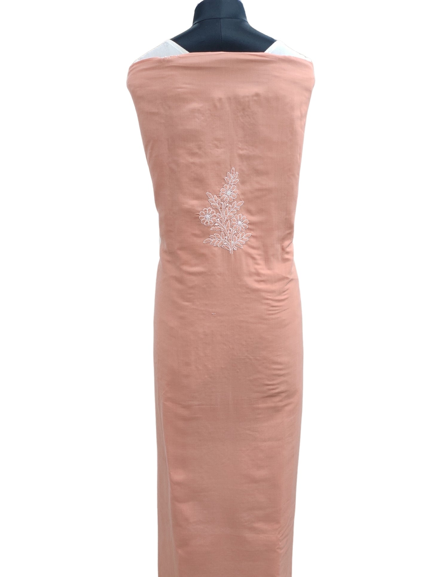 Shyamal Chikan Hand Embroidered Peach Cotton Lucknowi Chikankari Unstitched Suit Piece - S26259